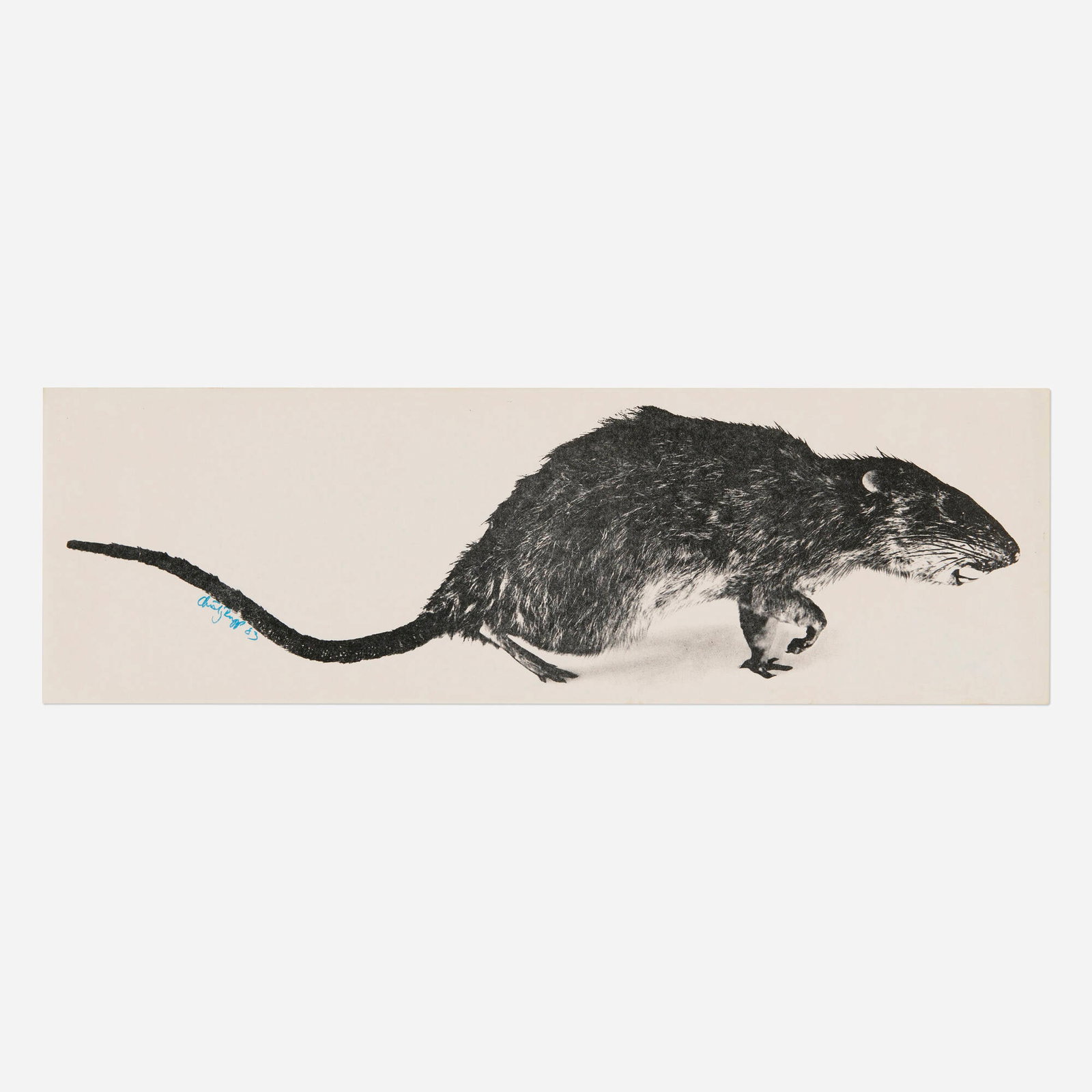 Christy Rupp, (...rat): Christy Rupp (...rat) 1983 offset lithograph on paper 5.625 h x 17.5 w in (14 x 44 cm) Signed and dated to lower left 'Christy Rupp 83'. This work will ship from Chicago, Illinois.