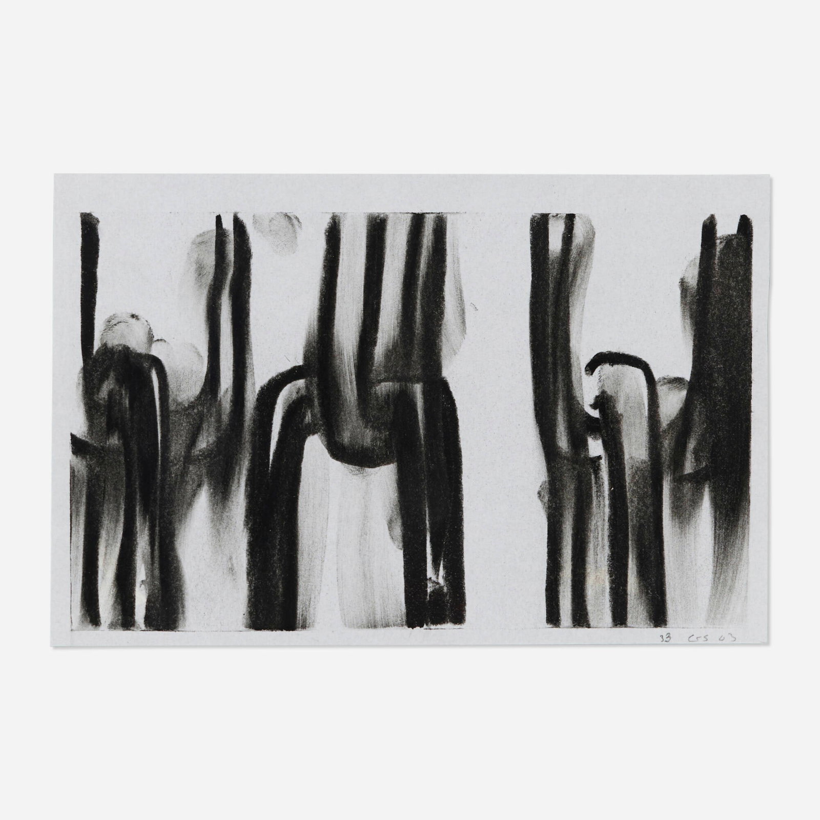 Gary Simmons, Untitled: Gary Simmons Untitled 2003 charcoal on paper 6 h x 9 w in (15 x 23 cm) Signed, dated and inscribed to lower right '33 GS 03'. This work will ship from Lambertville, New Jersey.