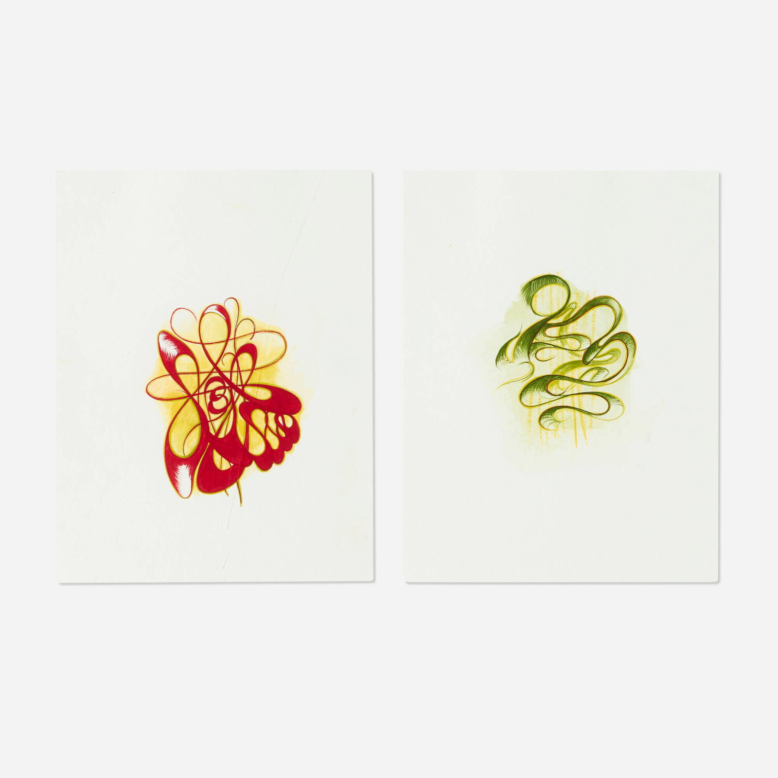 Lisa Stefanelli, Untitled #u.p. 09.1999; Untitled #u.p. 05.1999 (two works): Lisa Stefanelli Untitled #u.p. 09.1999; Untitled #u.p. 05.1999 (two works) 1999 gouache on paper each: 11.625 h x 9 w in (30 x 23 cm) Provenance: Swiss Re Art Collection, Zurich | Jenny Monbouquette