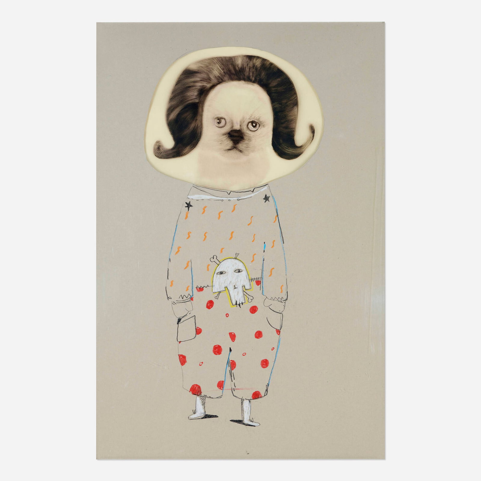Pascal Vochelet, Untitled (Cat): Pascal Vochelet Untitled (Cat) mixed media collage sight: 35.25 h x 23.25 w in (90 x 59 cm) This work will ship from Lambertville, New Jersey.