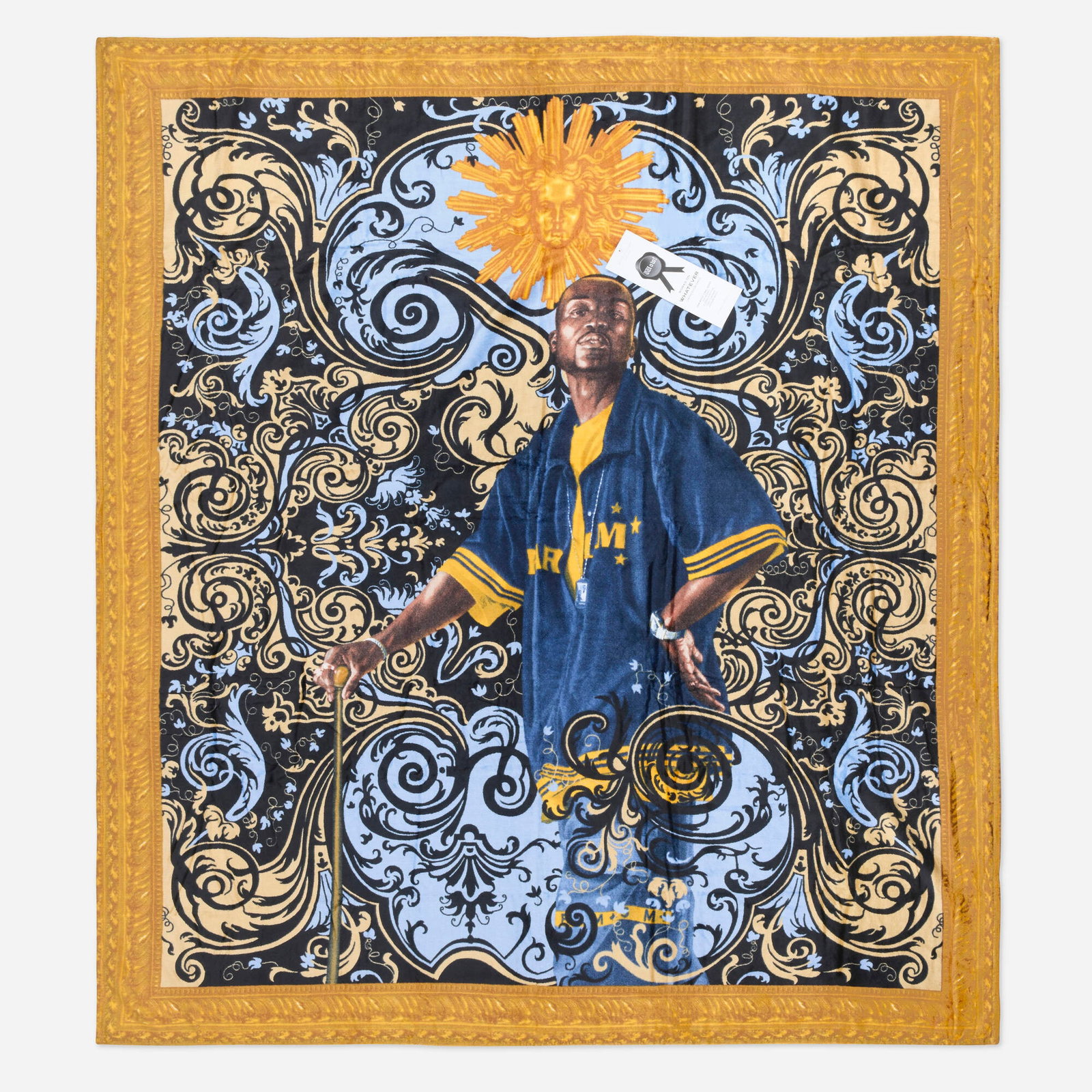 Kehinde Wiley, WOW (Works on Whatever) Project beach towel: Kehinde Wiley WOW (Works on Whatever) Project beach towel 2008 digital print on brushed cotton towel 67.5 h x 60 w in (171 x 152 cm) Fabric manufacturer's label to to verso 'Works on Whatever Art
