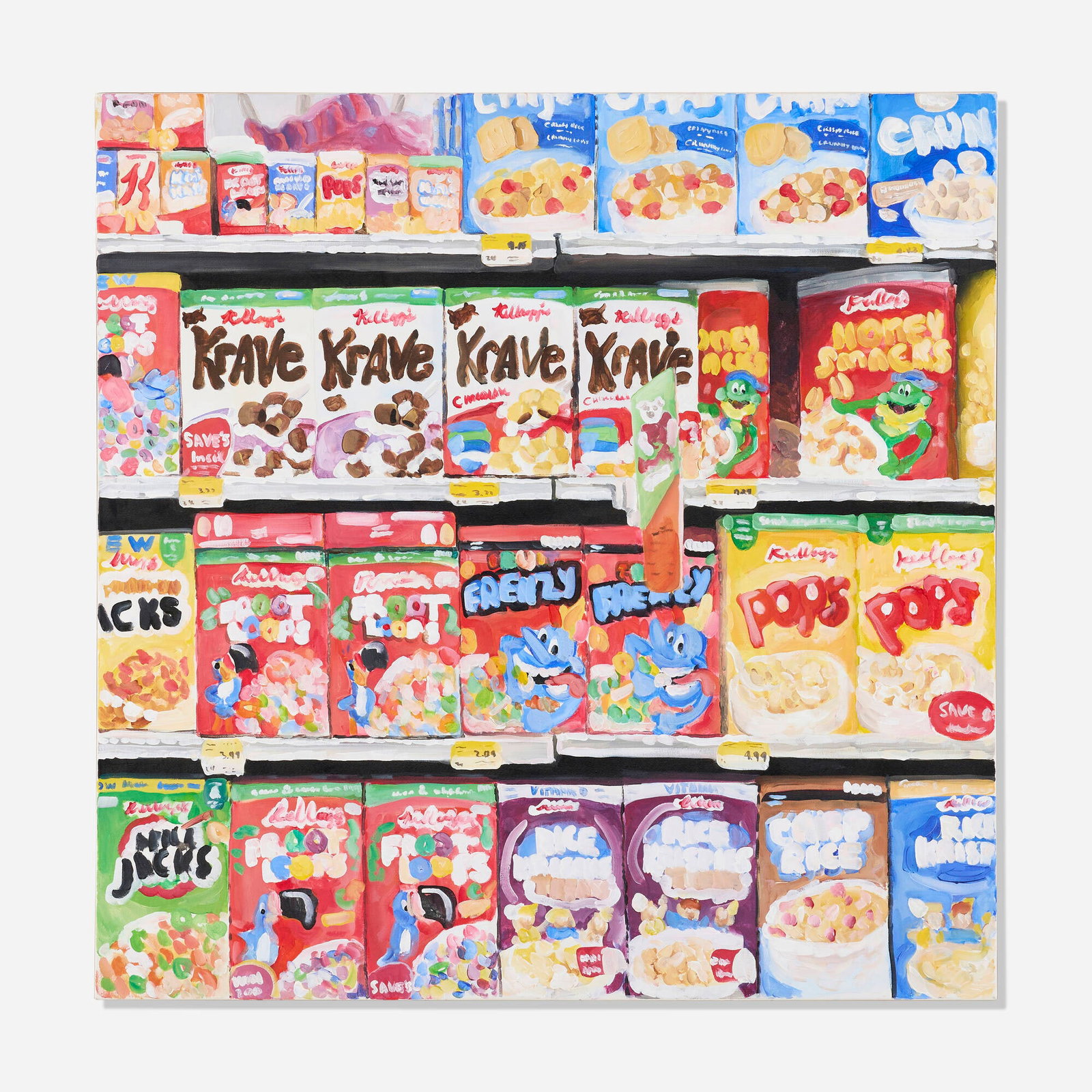 James Zamora, Cereal Aisle: James Zamora Cereal Aisle 2014 oil on canvas 48 h x 48 w in (122 x 122 cm) Signed and dated to verso 'James Zamora '14'. This work will ship from Los Angeles, California.
