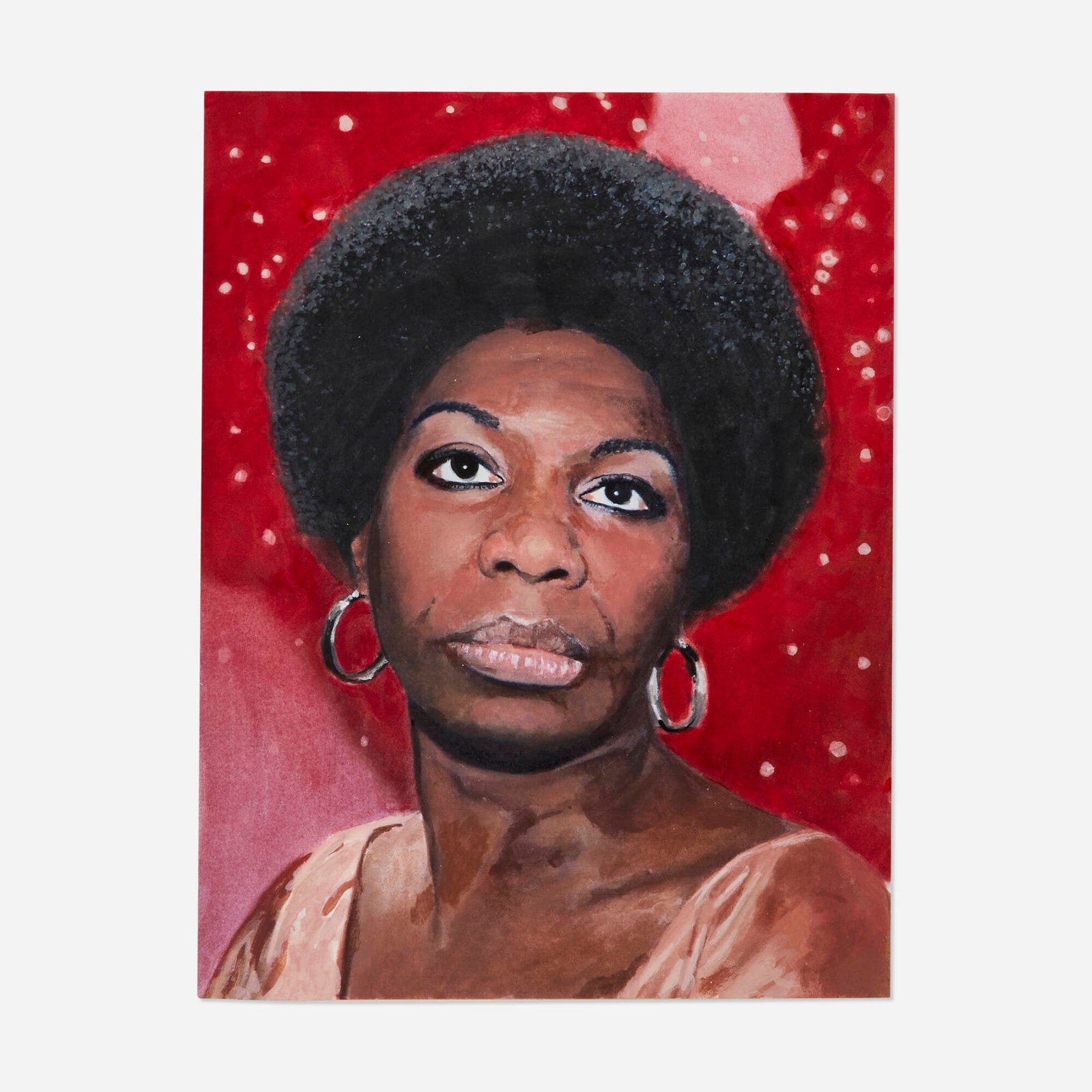 Artist Unknown, Nina (Portrait of Nina Simone): Artist Unknown Nina (Portrait of Nina Simone) 2010 gouache on paper 10.25 h x 7.75 w in (26 x 20 cm) Signed illegibly, titled, and dated to verso '2010 Nina'. This work will ship from Los