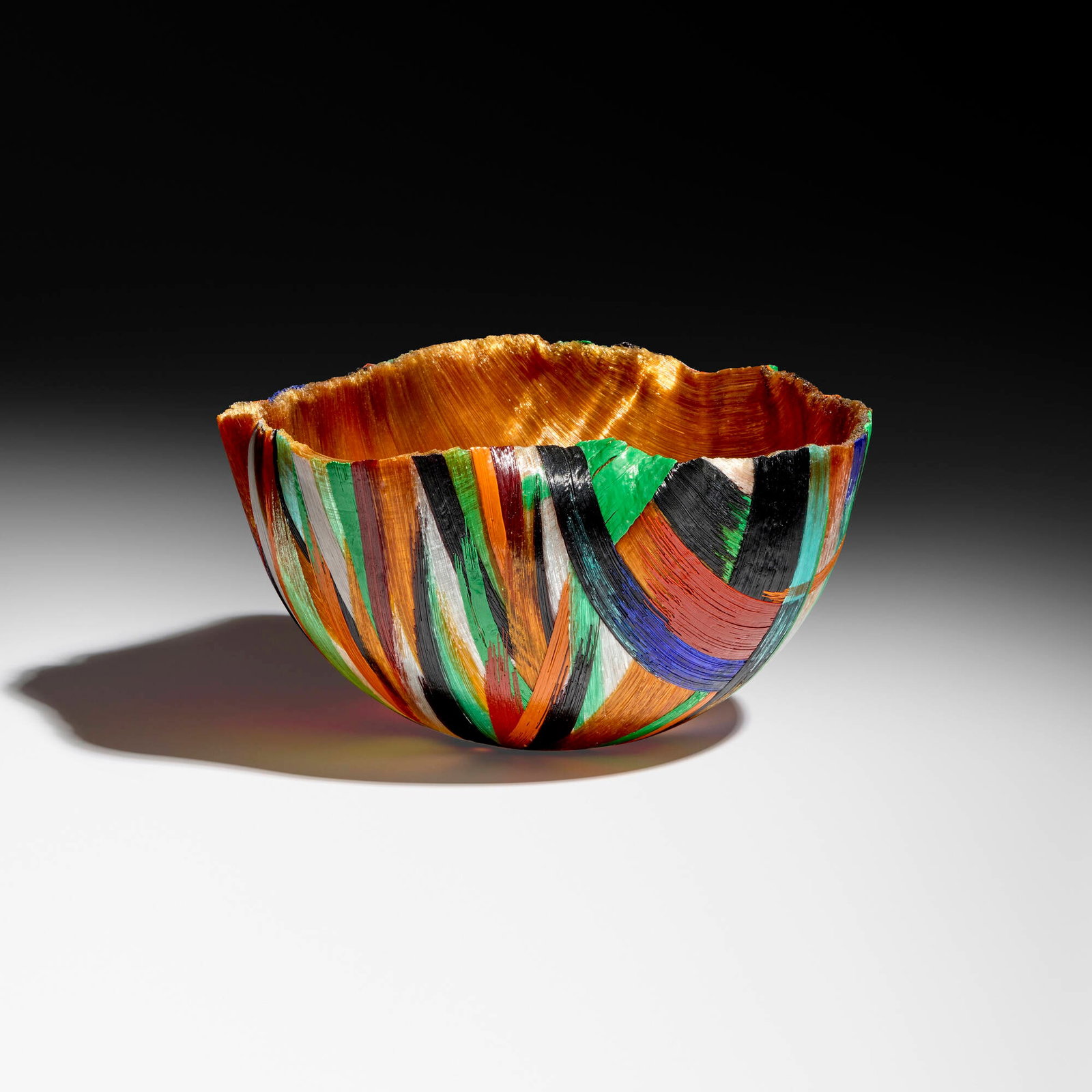 Toots Zynsky, Afframa: Toots Zynsky Afframa 1993 filet de verre fused and thermo-formed glass threads 6.375 h x 11.25 w x 11.875 d in (16 x 29 x 30 cm) Signed to underside 'Z'. Provenance: Barry Friedman Ltd.,