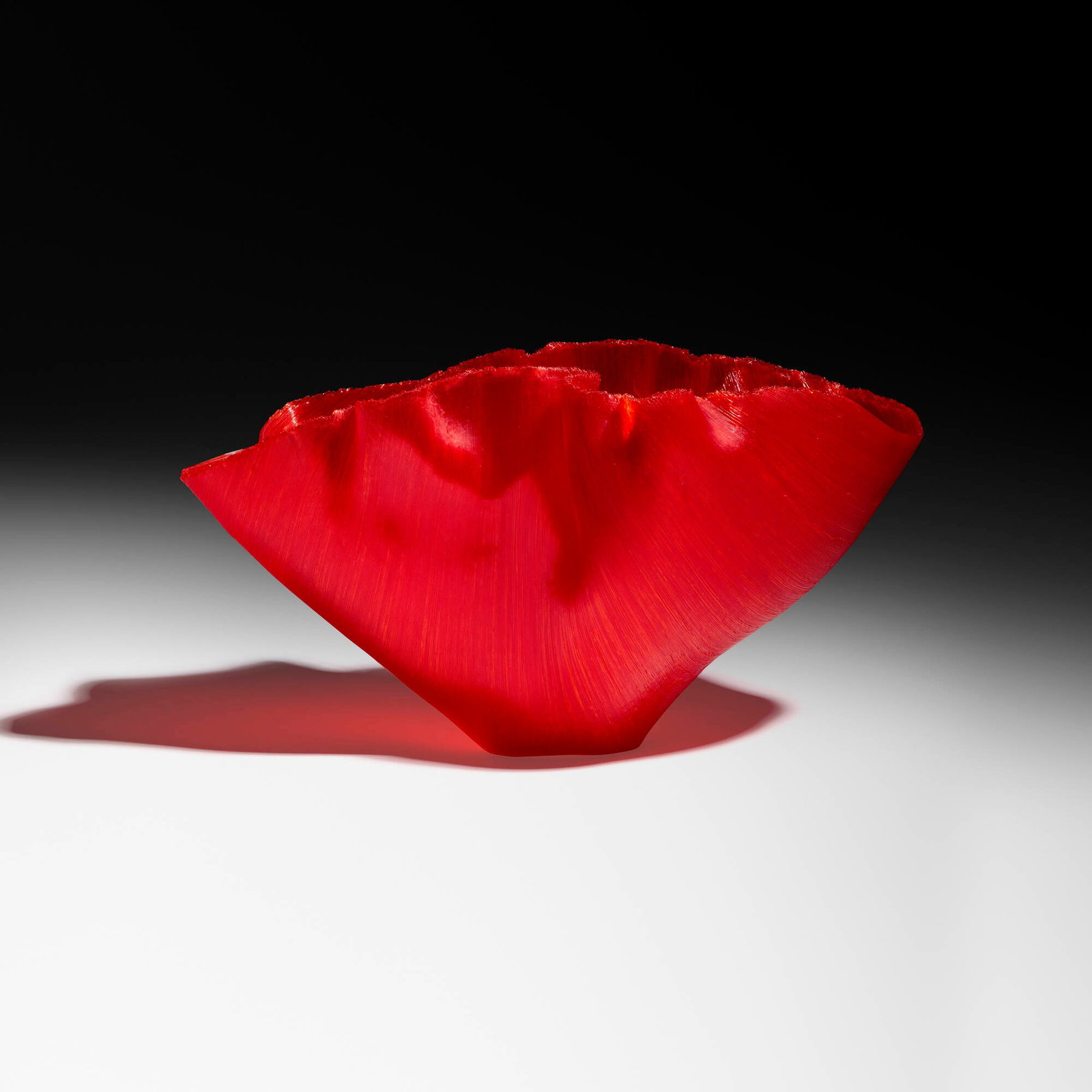 Toots Zynsky, Saetta Mizimah: Toots Zynsky Saetta Mizimah 2005 filet de verre fused and thermo-formed glass threads 8.25 h x 15.25 w x 9.625 d in (21 x 39 x 24 cm) The title of this work translates to "lightning bolt". Signed to