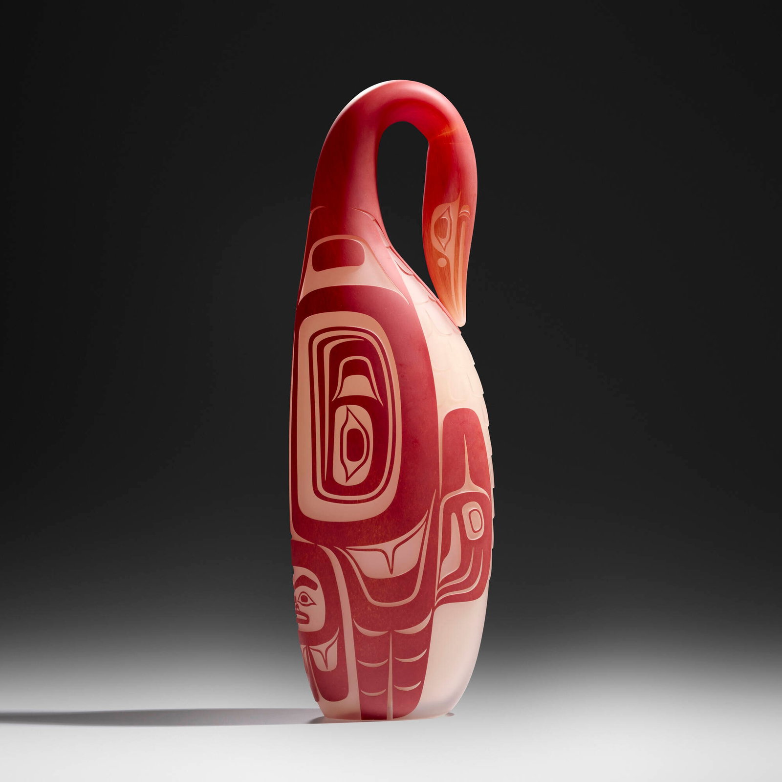 Preston Singletary, Red Goose: Preston Singletary Red Goose 2013 hand-blown and sand-carved glass 21.25 h x 6.75 w x 4.125 d in (54 x 17 x 10 cm) Sold with digital copies of the invoice and a certificate of authentication from