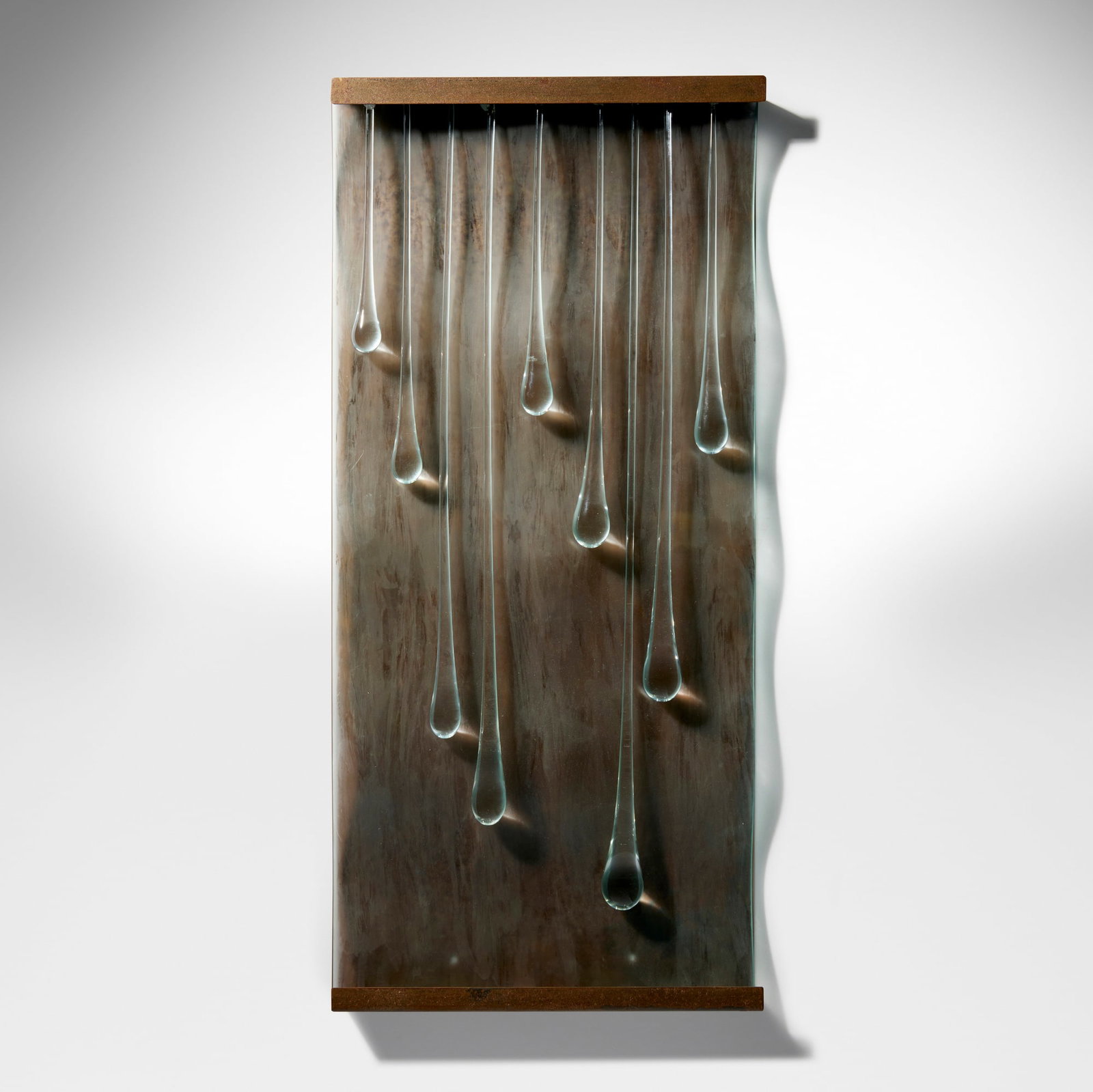 Kathleen Mulcahy, Untitled from the Drops series: Kathleen Mulcahy Untitled from the Drops series c. 2010 glass, etched glass, steel 30.25 h x 14 w x 1.625 d in (77 x 36 x 4 cm) Provenance: Private Collection, Sarasota, FL This work will ship from