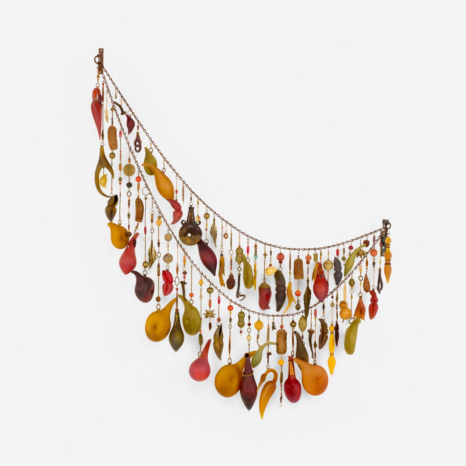 Jenny Pohlman and Sabrina Knowles, Solstice Tapestry: Jenny Pohlman and Sabrina Knowles Solstice Tapestry 2004 hand-blown, frosted and cast glass, beads, found objects, chain 73 h x 63 w x 9.75 d in (185 x 160 x 25 cm) Work comprises seventy-one hanging