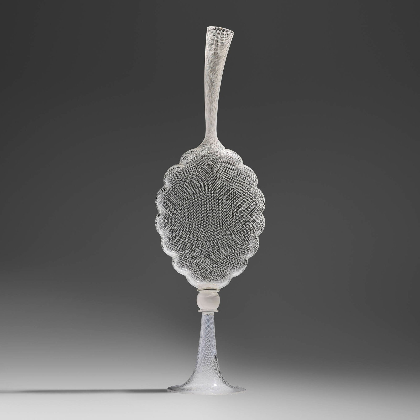 Dante Marioni, Reticello Leaf: Dante Marioni Reticello Leaf 2002 hand-blown glass 29.75 h x 9.125 w x 6.5 d in (76 x 23 x 17 cm) Etched signature and date to foot 'Marioni '02'. Provenance: Collection of Jules and