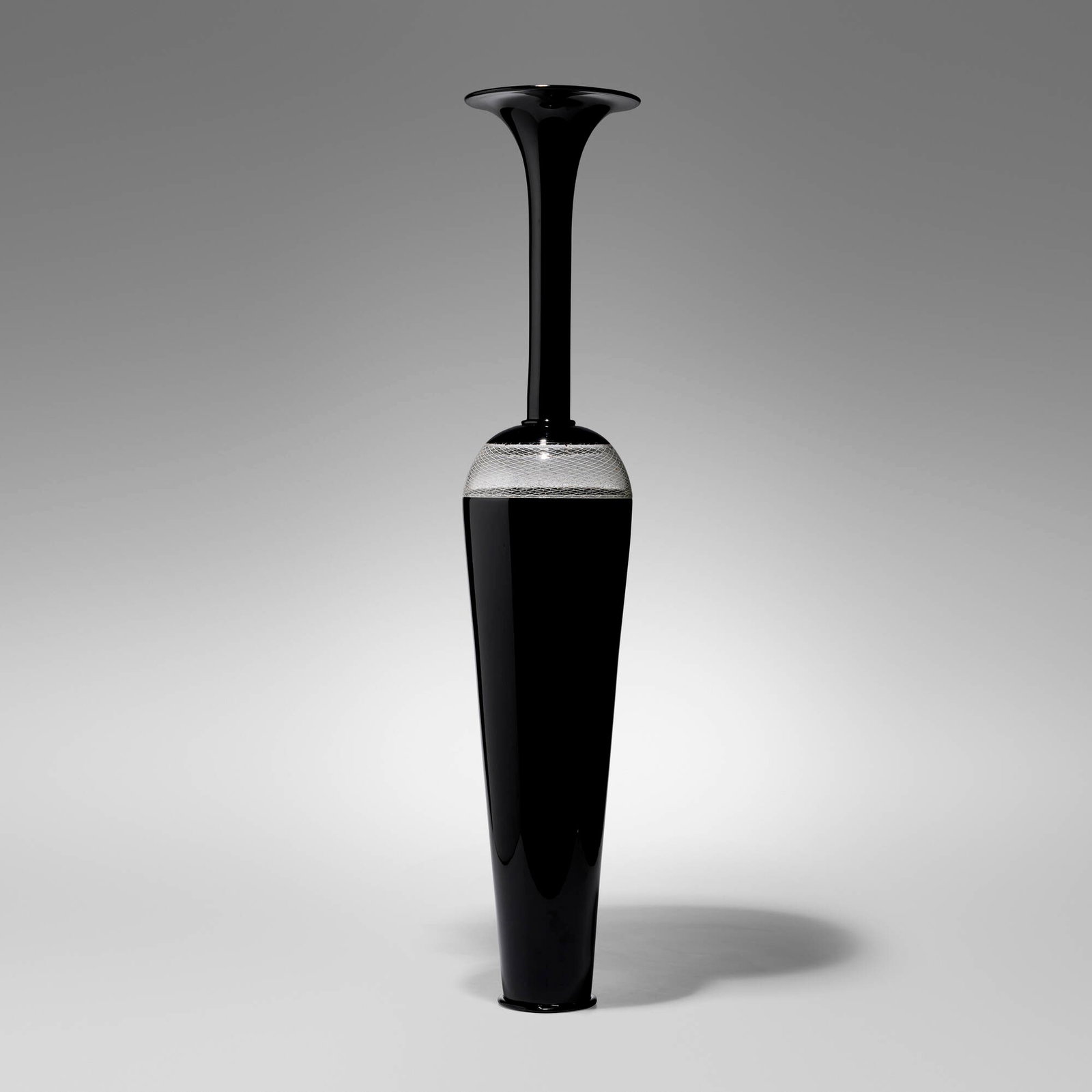Dante Marioni, Finestra vase: Dante Marioni Finestra vase 2002 hand-blown glass 38.5 h x 7.25 dia in (98 x 18 cm) Etched signature and date to underside 'Marioni '02'. Provenance: Collection of Jules and Connie Kay