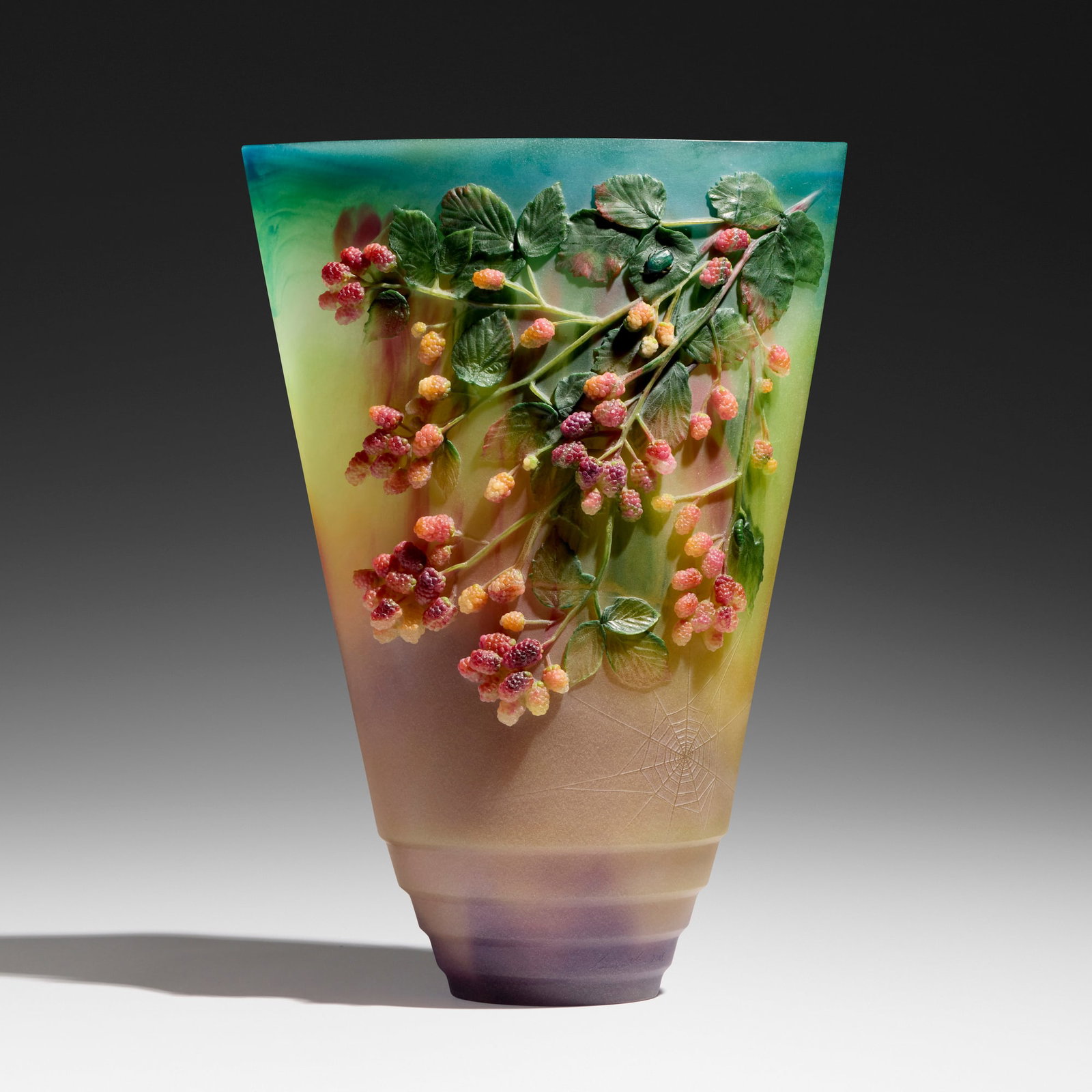 Kimiake Higuchi, Blackberry vase: Kimiake Higuchi Blackberry vase 2007 pate de verre 20 h x 14.25 w x 8 d in (51 x 36 x 20 cm) Molded signature and date to edge of base 'Kimiake 2007'. This work will ship from Lambertville,