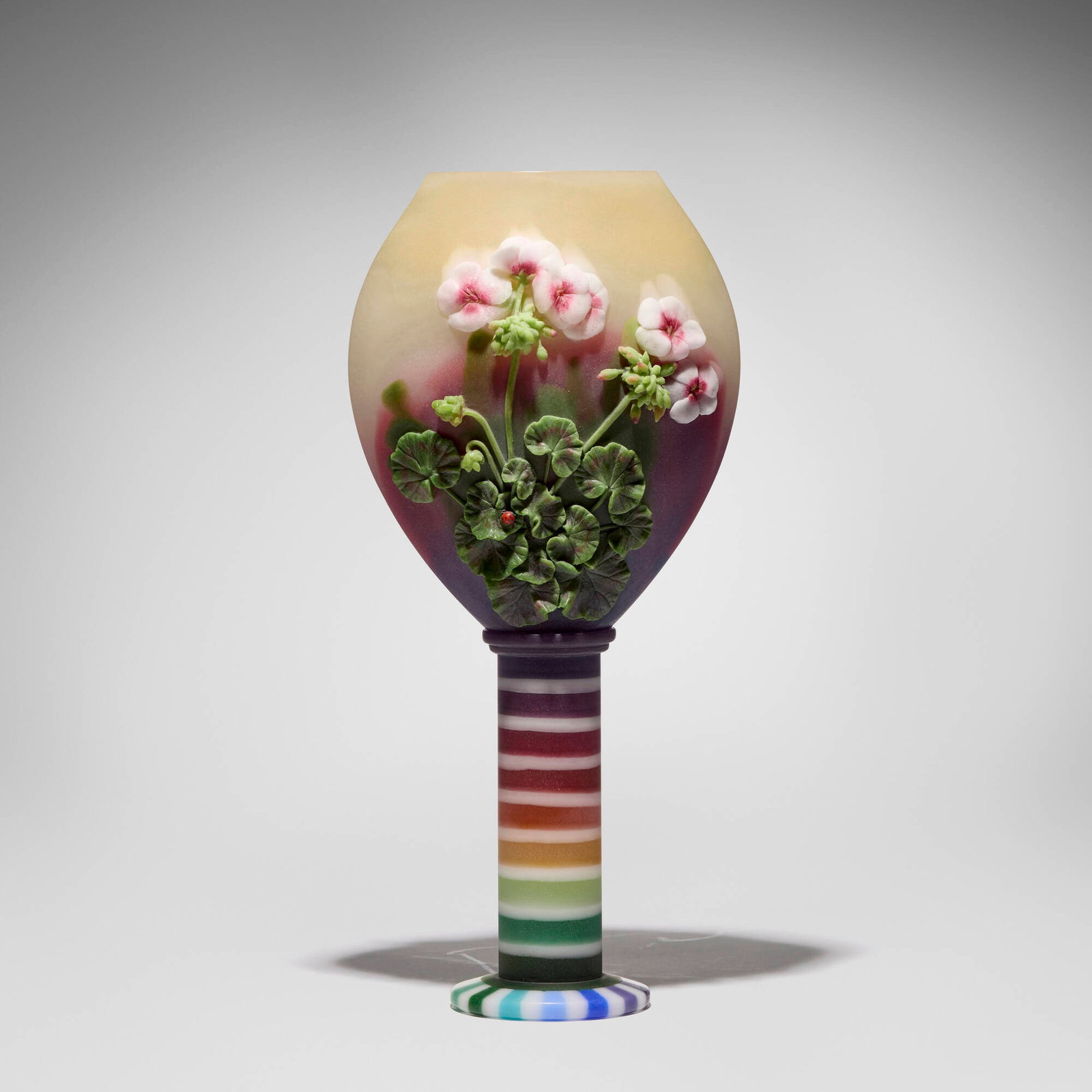 Kimiake Higuchi, Geranium vase: Kimiake Higuchi Geranium vase 2001 pate de verre 16.75 h x 8 w x 5 d in (43 x 20 x 13 cm) Etched signature and date to body 'Kimiake 2001'. This work will ship from Lambertville, New Jersey.