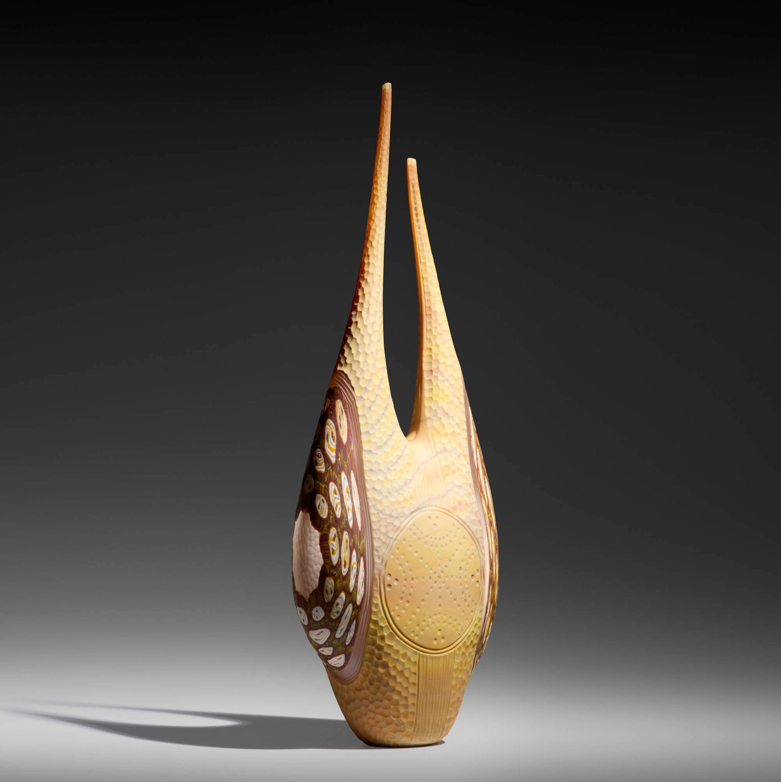 Davide Salvadore, Large vessel from the Ancella series: Davide Salvadore Large vessel from the Ancella series 2002 hand-blown glass, inciso and battuto surface 33.5 h x 12 w x 6.625 d in (85 x 30 x 17 cm) Etched signature and date to underside