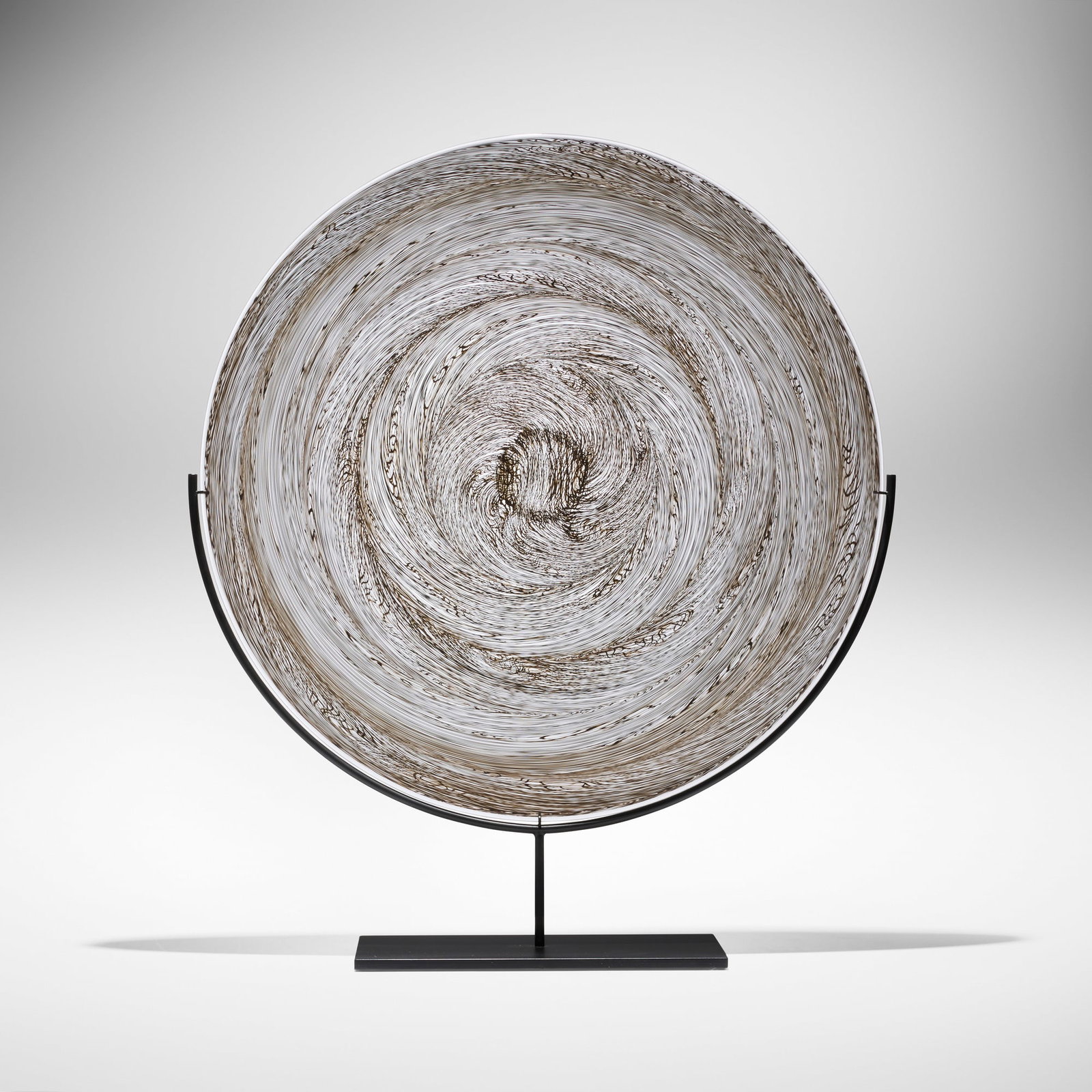 Tobias Mohl, Black Net charger: Tobias Mohl Black Net charger 2008 hand-blown and polished glass with canework 26.625 h x 23 w x 7.125 d in (68 x 58 x 18 cm) Etched signature and date to reverse of charger 'Tobias Mohl 2008