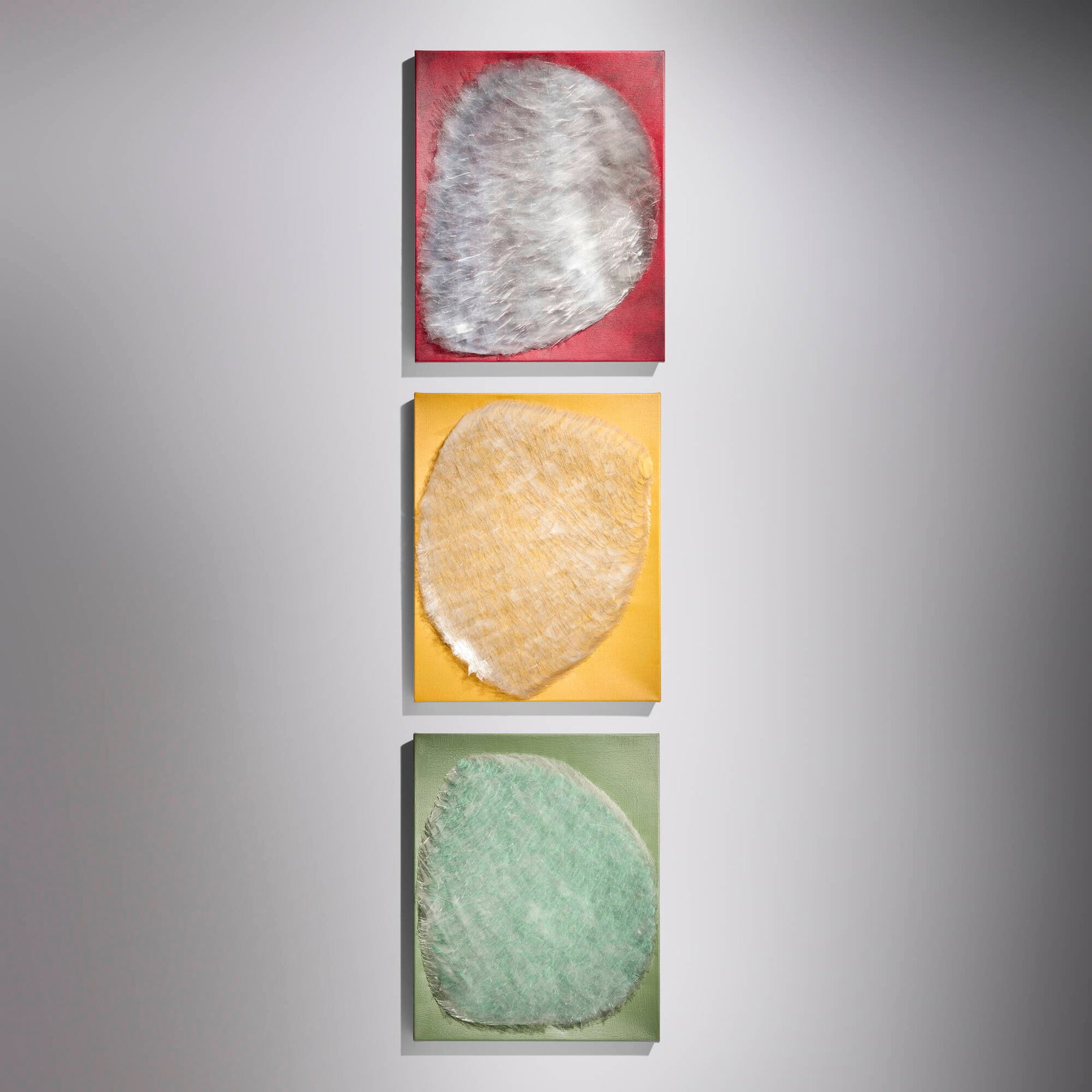 Josepha Gasch-Muche, T. 10/11/14, 2014 (triptych): Josepha Gasch-Muche T. 10/11/14, 2014 (triptych) 2014 industrial liquid crystal display glass, painted stretched canvas 19.875 h x 15.875 w x 2.75 d in (50 x 40 x 7 cm) 19.875 h x 15.875 w x 2.5 d in