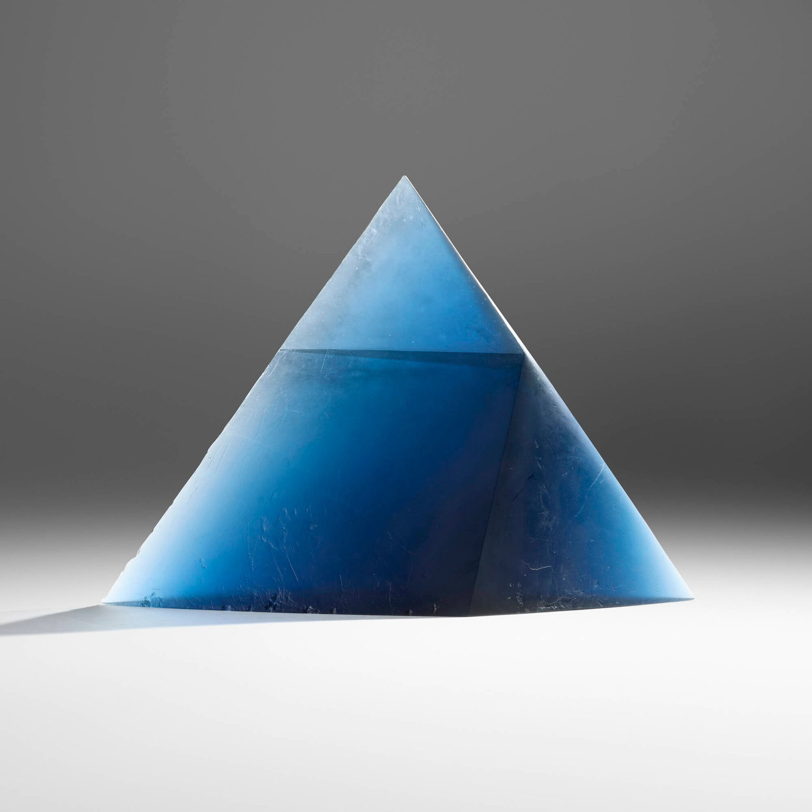 Stanislav Libensky and Jaroslava Brychtova, Blue Pyramid: Stanislav Libensky and Jaroslava Brychtova Blue Pyramid 1993-2003 cast and polished glass 33 h x 46.5 w x 13 d in (84 x 118 x 33 cm) Etched signature and date to lower edge 'S. Libensky J. Brycht