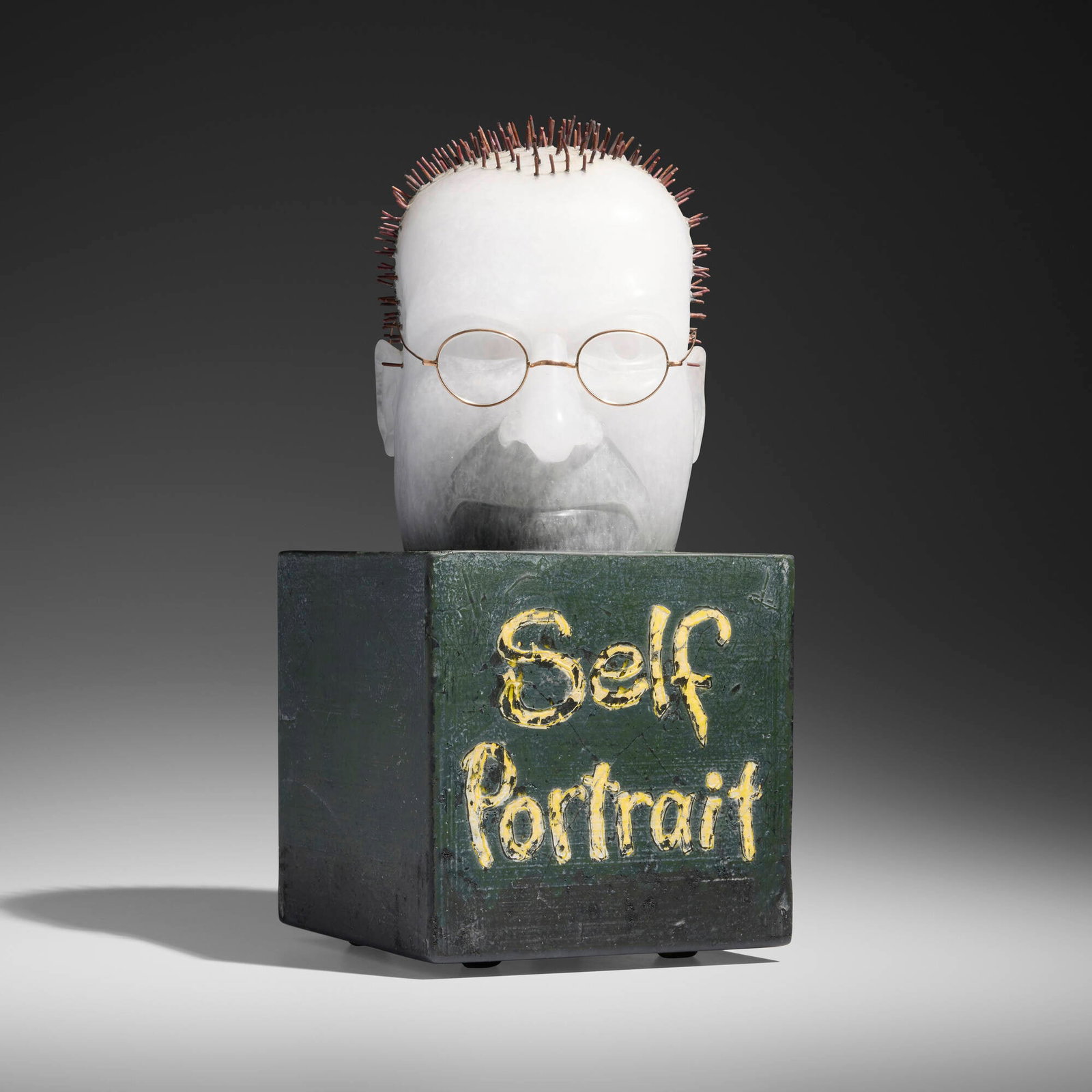 David Reekie, Self Portrait with Hair VII: David Reekie Self Portrait with Hair VII 2001 cast glass, metal wire, found object 14.25 h x 6.875 w x 7.75 d in (36 x 17 x 20 cm) Etched signature, title, and date to underside 'David Reekie