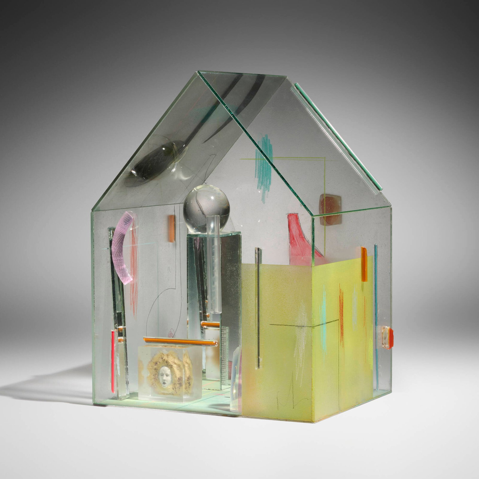 Therman Statom, House: Therman Statom House 2015 painted glass, found objects 14.25 h x 10.75 w x 9 d in (36 x 27 x 23 cm) Signed and dated to underside 'Therman Statom 2015'. This work will ship from La