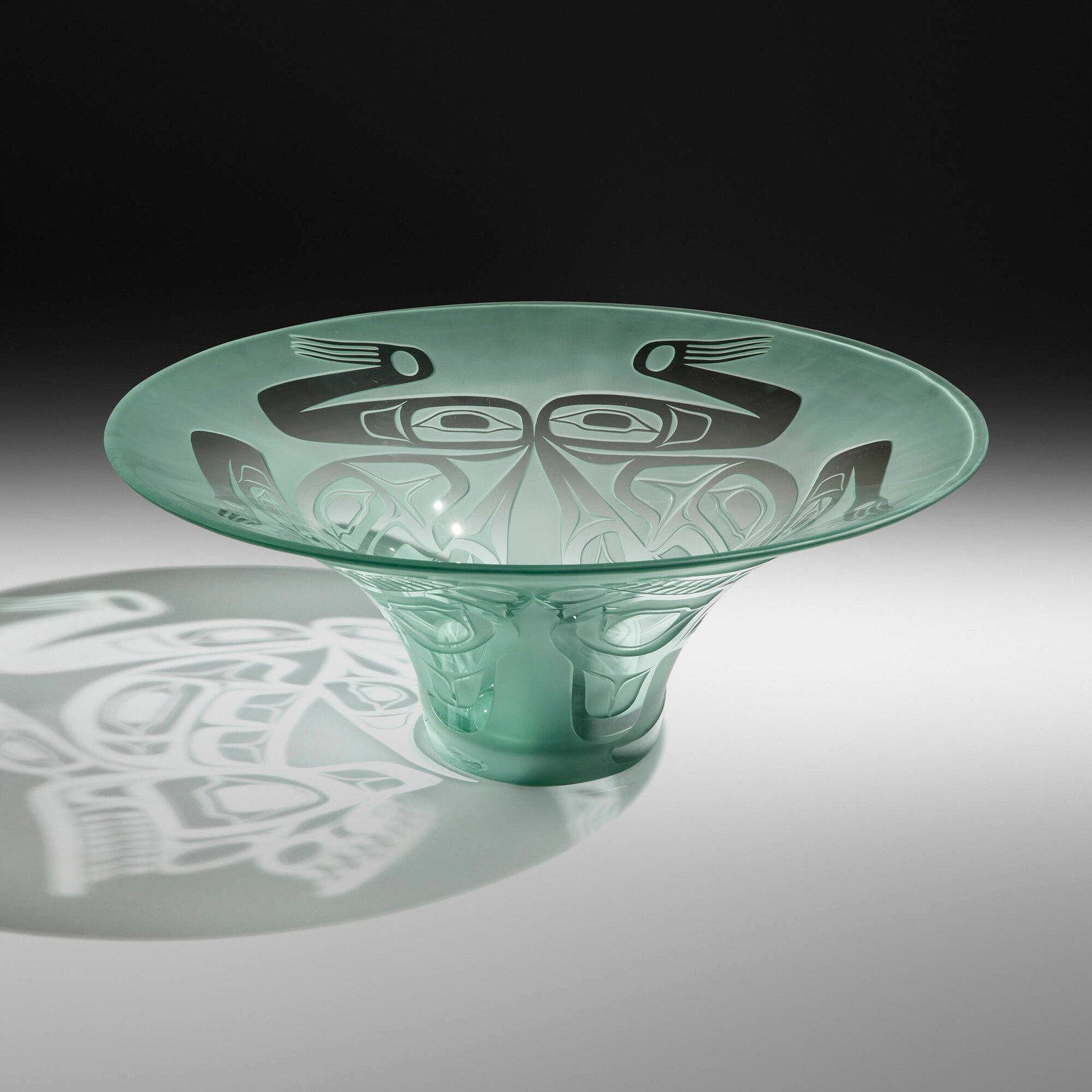 Preston Singletary, Wolf Hat: Preston Singletary Wolf Hat 2005 hand-blown and sand-carved glass 7.75 h x 19.5 dia in (20 x 50 cm) Incised signature and date to underside 'Preston Singletary 2005'. Sold with a copy of