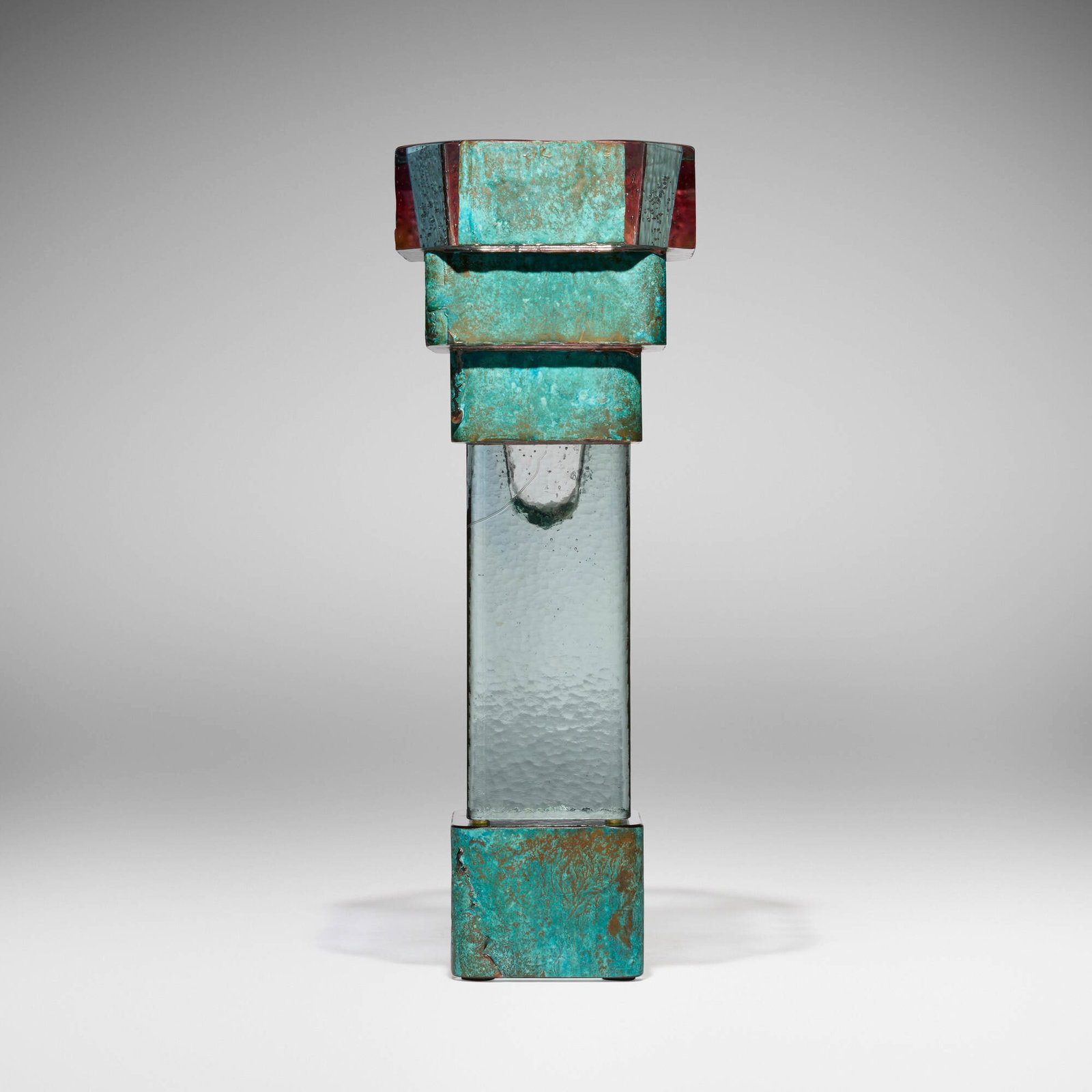 John Lewis, Untitled: John Lewis Untitled 1993 cast glass, copper 25.875 h x 9.5 w x 9.5 d in (66 x 24 x 24 cm) Work is composed of a vessel on a pedestal. Etched signature, date, and number to larger element 'Lewis 9