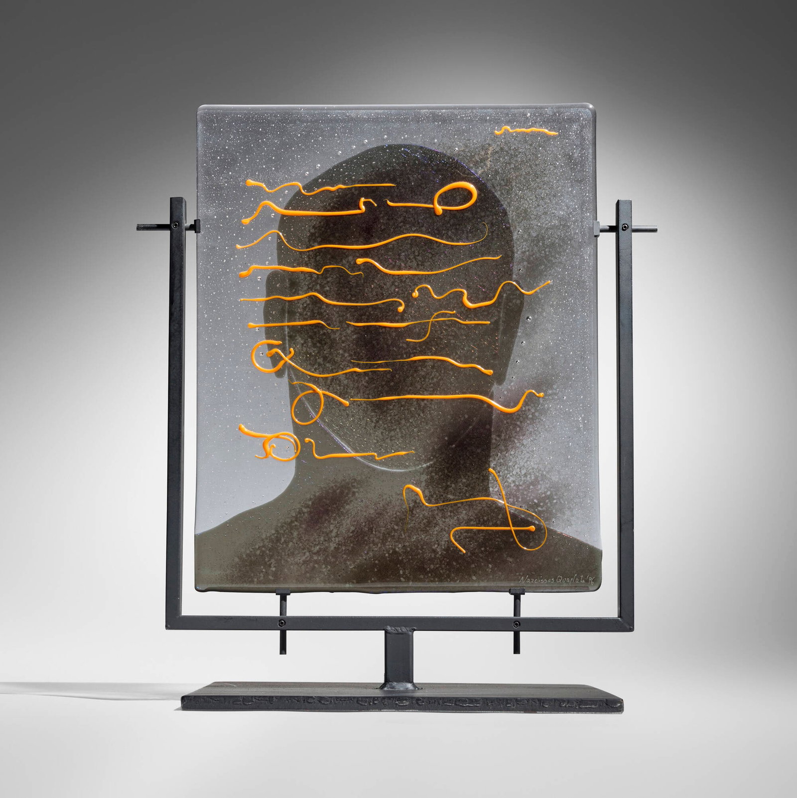 Narcissus Quagliata, Letter to an Unknown: Narcissus Quagliata Letter to an Unknown 1996 fused glass, steel frame 21 h x 16 w x 14 d in (53 x 41 x 36 cm) Etched signature and date to lower edge 'Narcissus Quagliata '96'. This