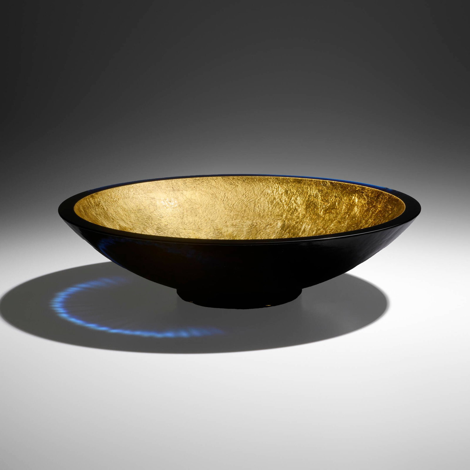 John Lewis, Yellow & Gold Vessel: John Lewis Yellow & Gold Vessel 2006 cast glass, gold leaf 4.5 h x 18.5 dia in (11 x 47 cm) Etched signature, date, and number to underside 'Lewis 06.15'. This work will ship from