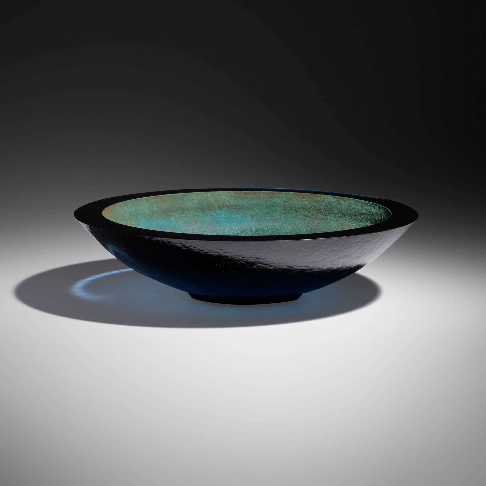 John Lewis, Copper Patina Bowl: John Lewis Copper Patina Bowl 2007 cast glass, patinated copper 4.5 h x 19 dia in (11 x 48 cm) Etched signature, date, and number to underside 'Lewis 07.50'. This work will ship fr