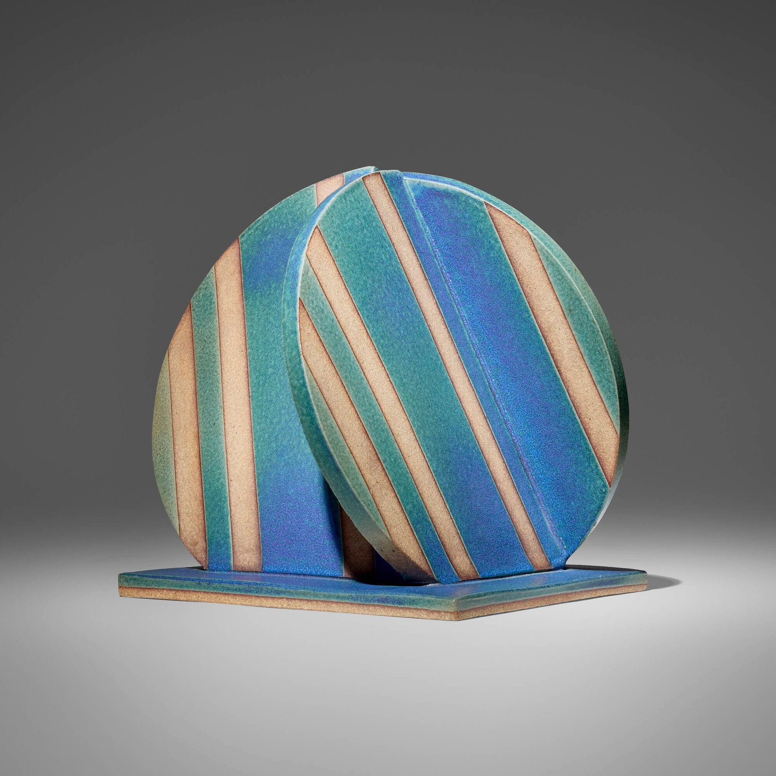 John Mason, Orb Blue/Green on Base: John Mason Orb Blue/Green on Base 2006 glazed stoneware 12 h x 13.5 w x 13 d in (30 x 34 x 33 cm) Incised signature and date to lower edge 'Mason 5-3-06'. Provenance: Private Collection