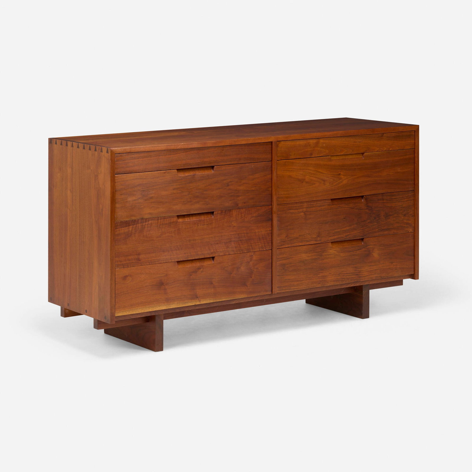 George Nakashima, Double Chest of Drawers: George Nakashima Double Chest of Drawers Nakashima Studio USA, 1962 American black walnut 31.75 h x 60 w x 20 d in (81 x 152 x 51 cm) Chest features eight drawers. Numbered and inscribed with