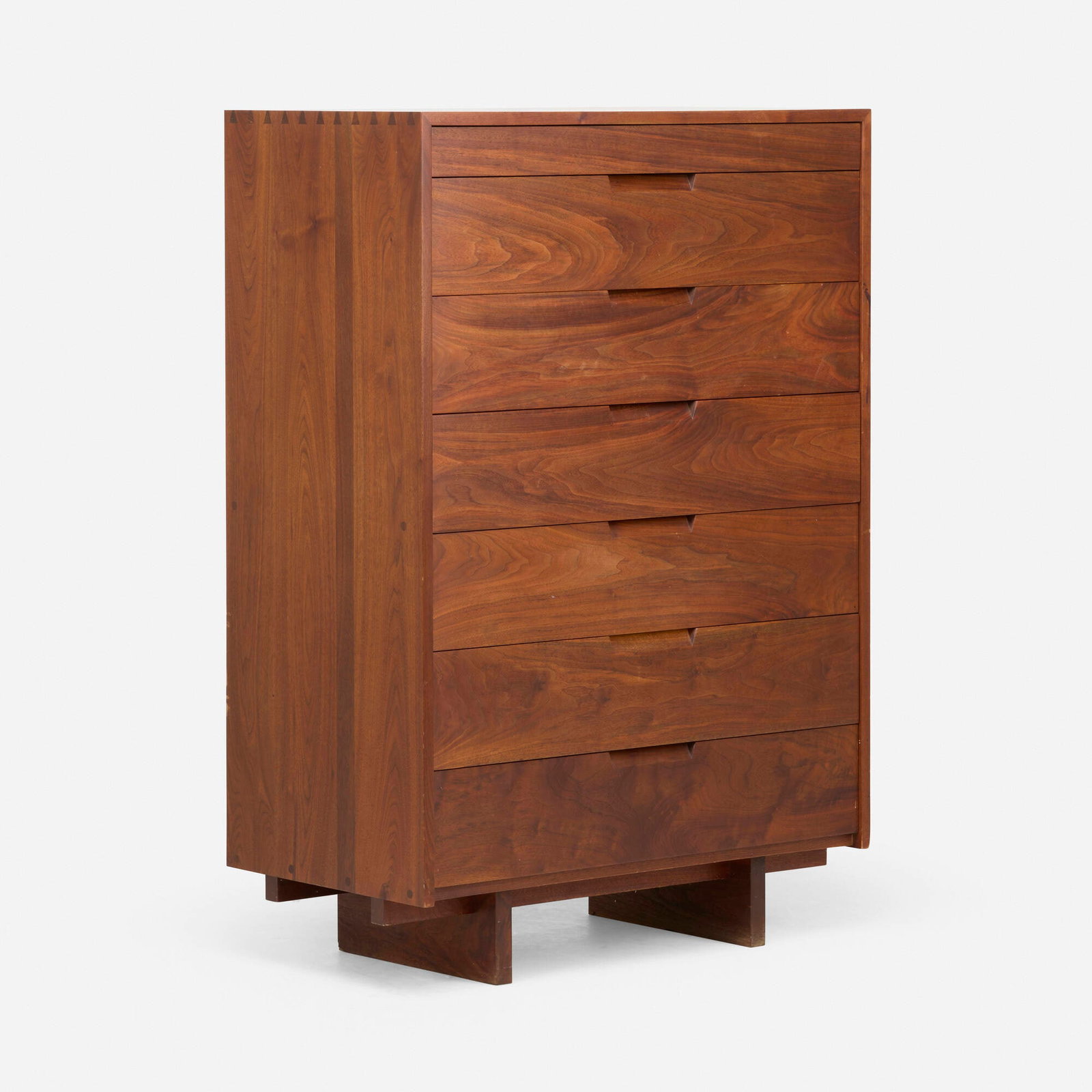 George Nakashima, Hi Boy chest of drawers: George Nakashima Hi Boy chest of drawers Nakashima Studio USA, 1969 American black walnut 53 h x 36 w x 20.25 d in (135 x 91 x 51 cm) Chest features seven drawers. Numbered to reverse '3656'