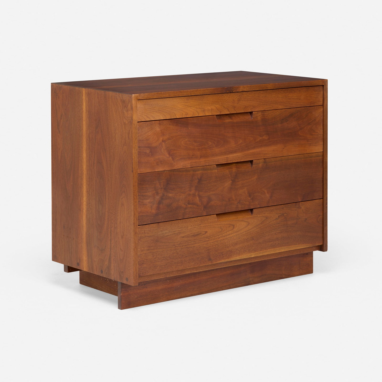 George Nakashima, Chest of Drawers: George Nakashima Chest of Drawers Nakashima Studio USA, 1966 American black walnut 29.75 h x 36 w x 20 d in (76 x 91 x 51 cm) Chest features four drawers. Inscribed number to reverse '3302'.