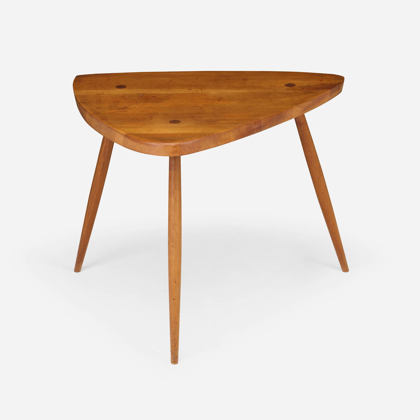 George Nakashima, Early Wohl occasional table: George Nakashima Early Wohl occasional table Nakashima Studio USA, 1954 cherry 23.75 h x 29.5 w x 22.5 d in (60 x 75 x 57 cm) Dr. Pressman was friends and colleagues with Dr. Milton Wohl, who also