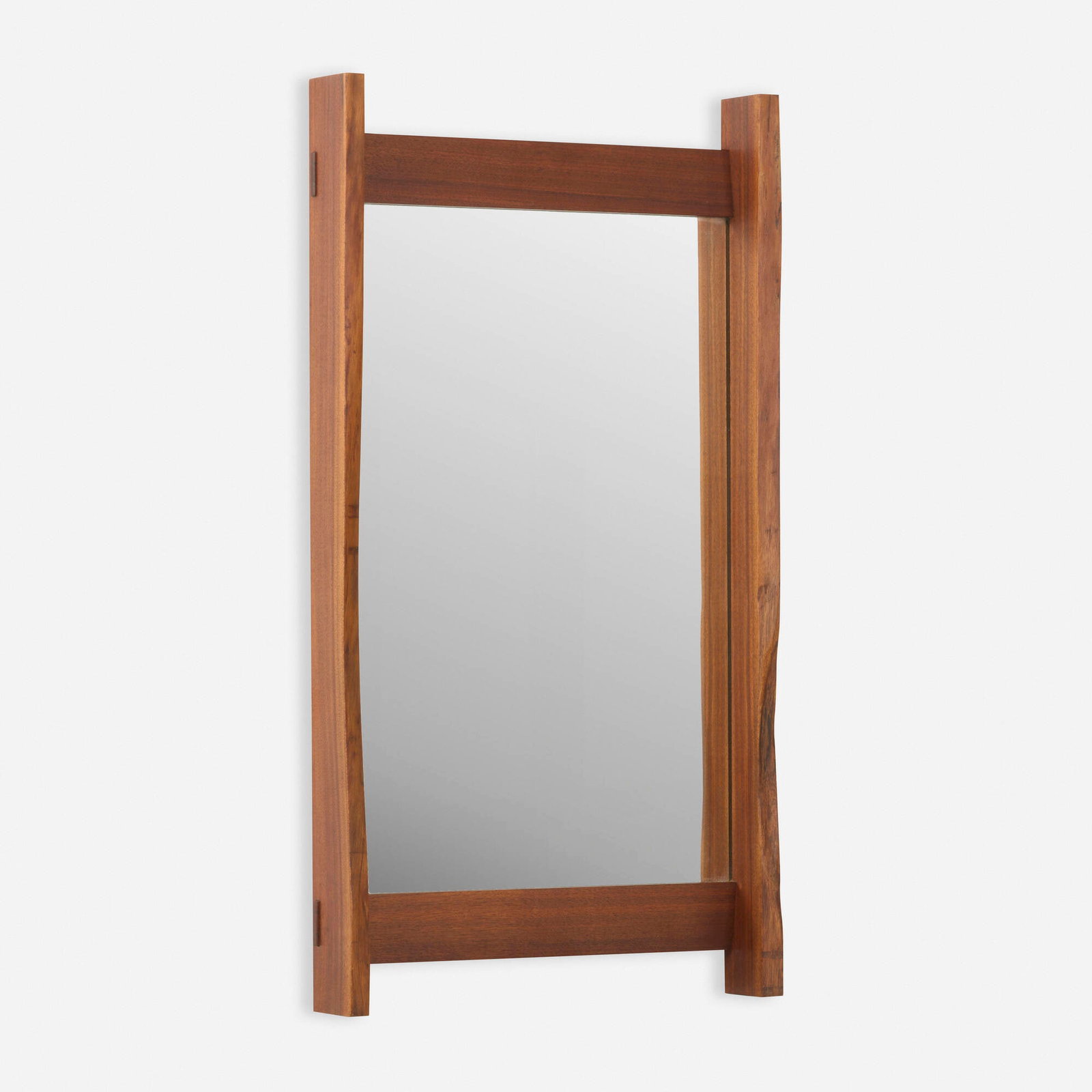 George Nakashima, Mirror: George Nakashima Mirror Nakashima Studio USA, 1971 American black walnut, mirrored glass 21.75 h x 40 w x 3.625 d in (55 x 102 x 9 cm) Mirror features two free edges. Sold with digital copies of the o