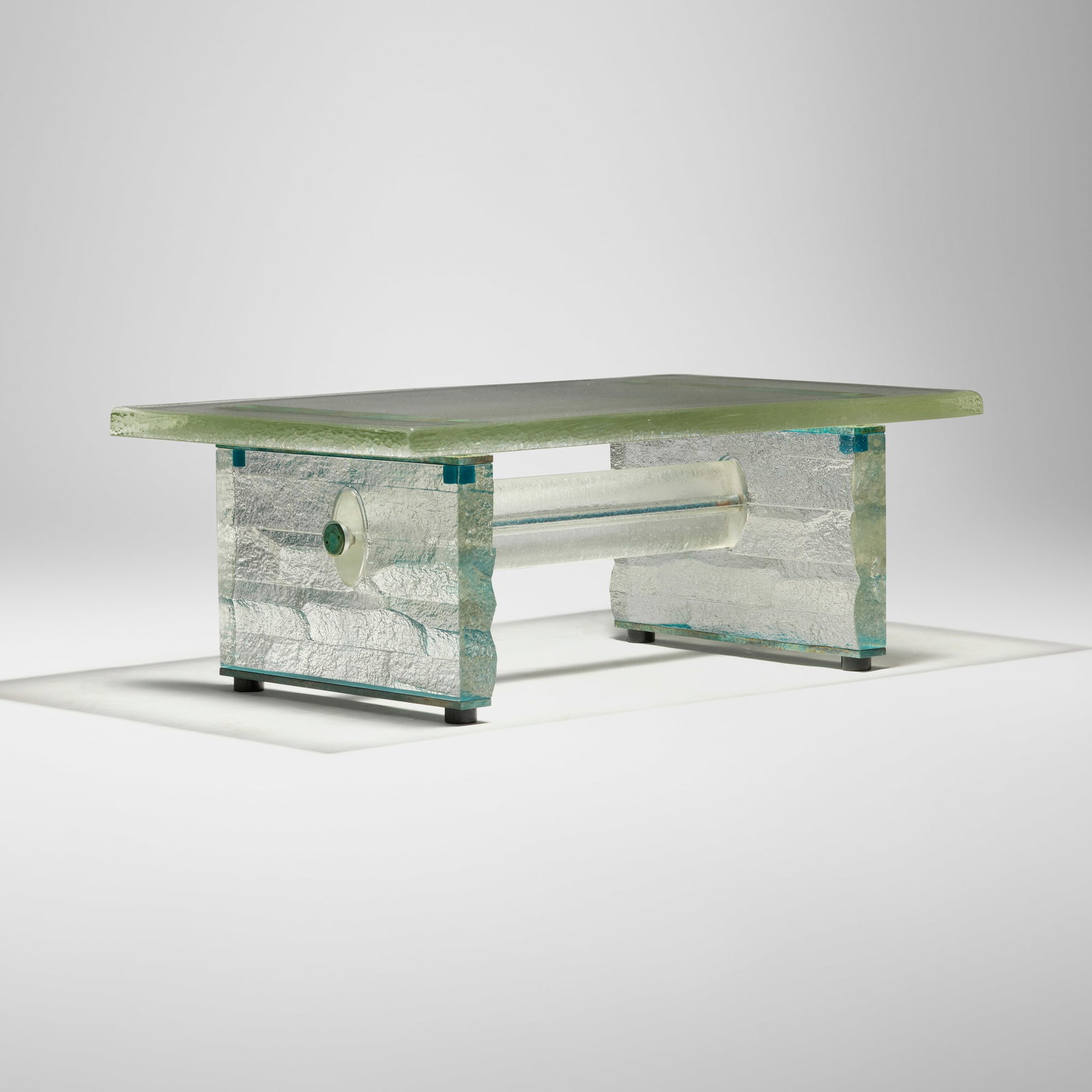 John Lewis, Coffee table: John Lewis Coffee table USA, 2010 cast glass, enameled steel 19.25 h x 50 w x 30 d in (49 x 127 x 76 cm) Etched signature, date, and number to base 'Lewis 10-24'. This work will sh