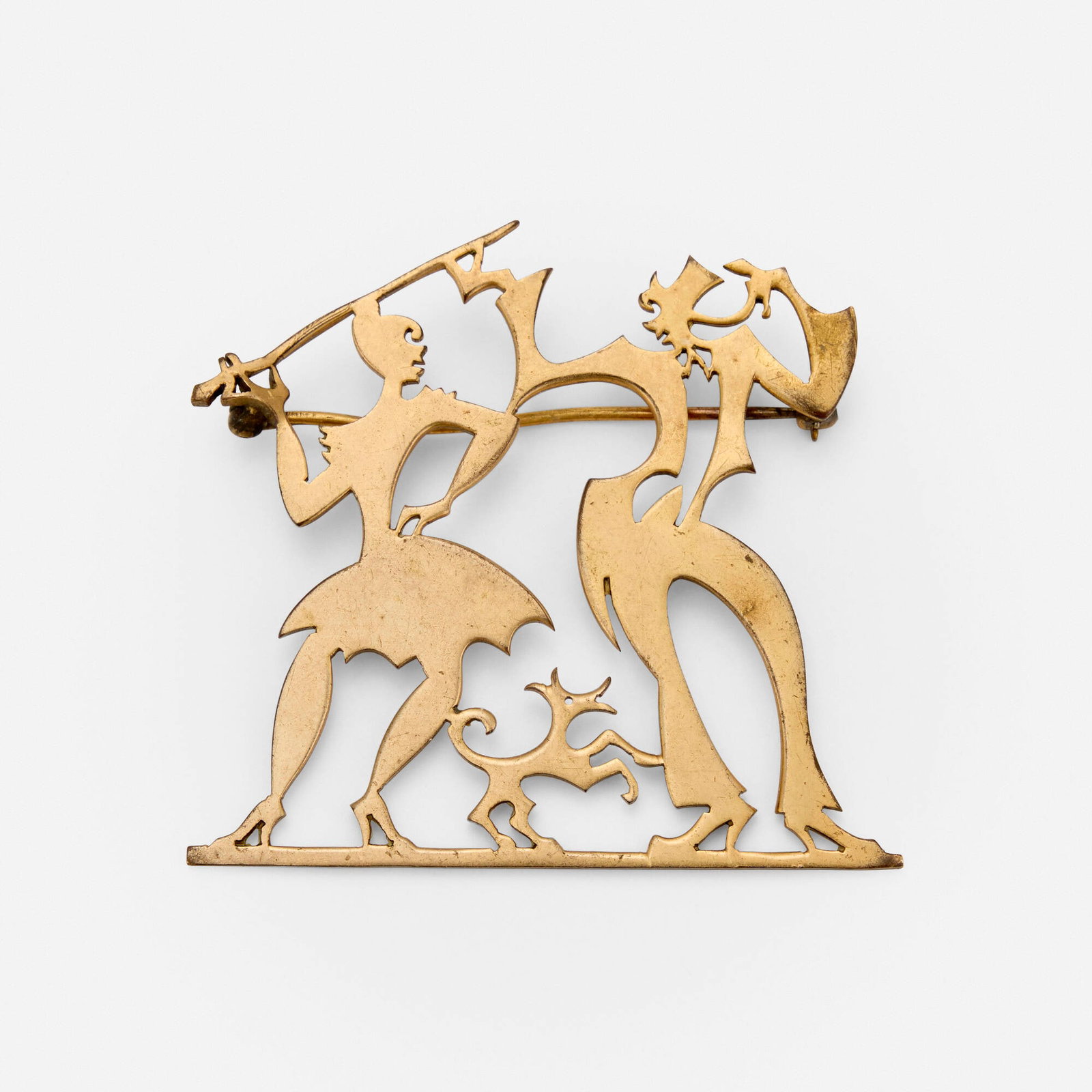 William Hunt Diederich, Figural brooch: William Hunt Diederich Figural brooch Hungary/USA brass 2.275 h x 2.375 w in (6 x 6 cm) This work will ship from Los Angeles, California.