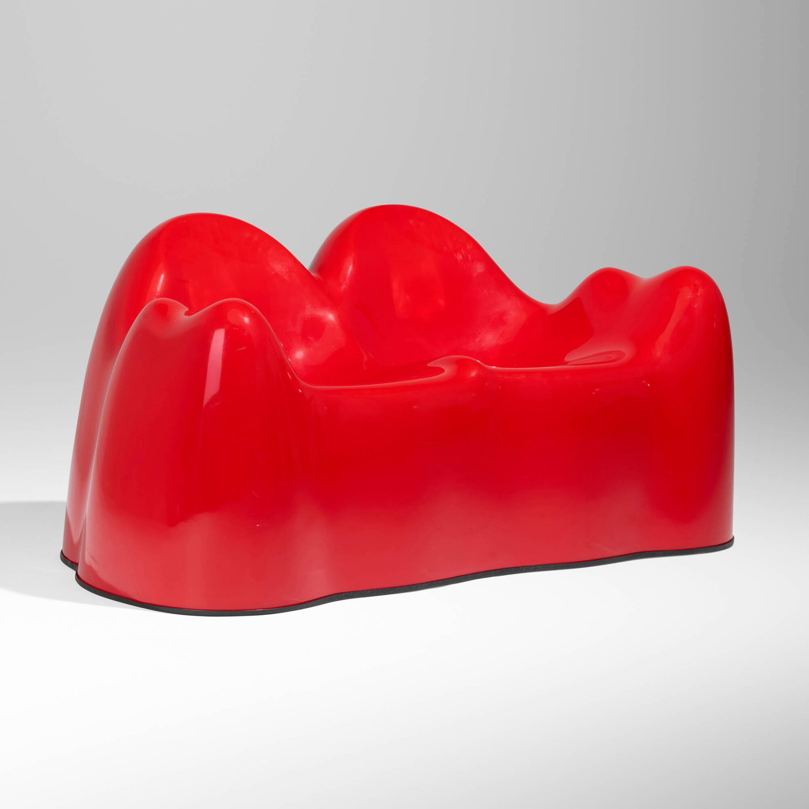 Wendell Castle, Molar settee: Wendell Castle Molar settee USA, 1969 gel-coated fiberglass, vinyl 25.75 h x 54.25 w x 32 d in (65 x 138 x 81 cm) This work is from the open edition made in various colors and is registered with the