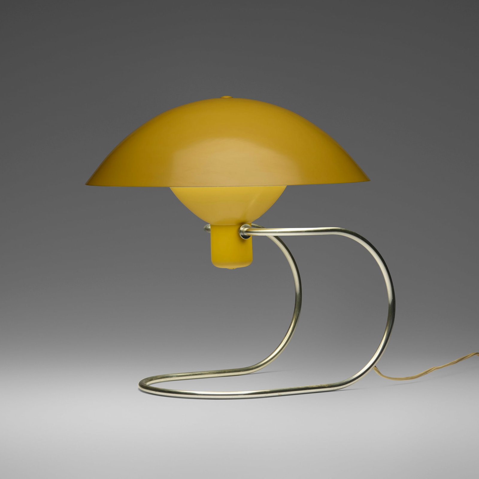 Greta von Nessen, Anywhere table lamp: Greta von Nessen Anywhere table lamp Nessen Studio, Inc. USA, 1951 aluminum and enameled steel 14.75 h x 14.25 w x 15.75 d in (37 x 36 x 40 cm) Provenance: Collection of Don Browne and Chelby King