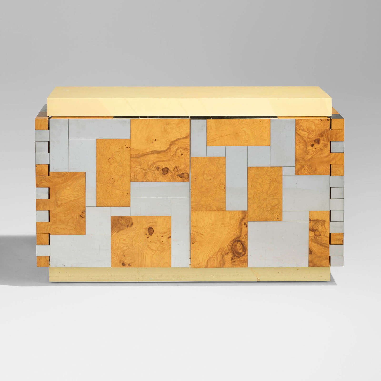 Paul Evans, Cityscape cabinet from the PE-400 series: Paul Evans Cityscape cabinet from the PE-400 series Paul Evans Studio for Directional USA, c. 1975 lacquered wood, olive ash burl veneer, chrome-plated steel, laminate 32 h x 52.375 w x 21.25 d in