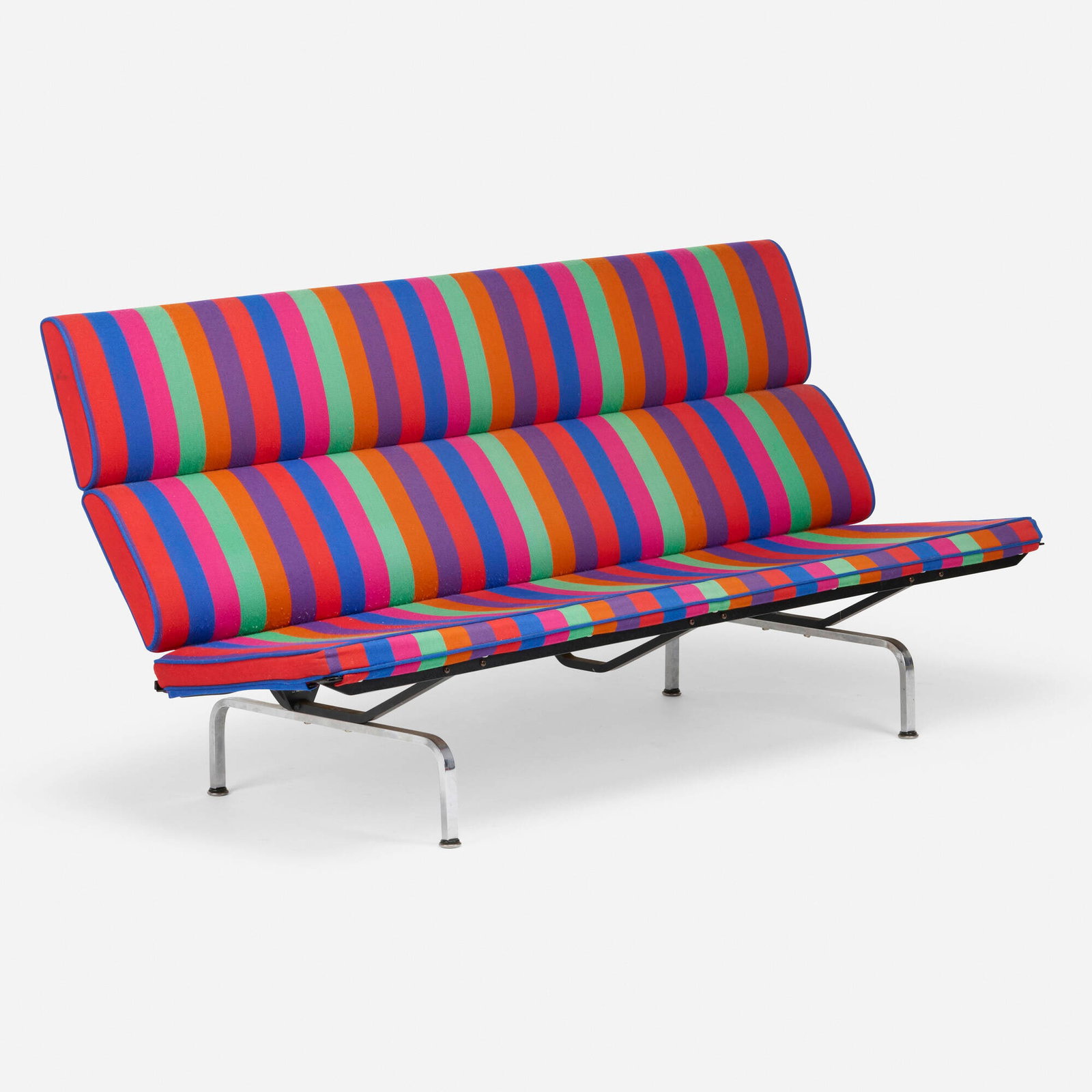 Charles and Ray Eames, Compact sofa: Charles and Ray Eames Compact sofa Herman Miller USA, 1954 / 1970-1984 chrome-plated and enameled steel, Alexander Girard upholstery 35 h x 72 w x 28 d in (89 x 183 x 71 cm) Sofa features Giant Str