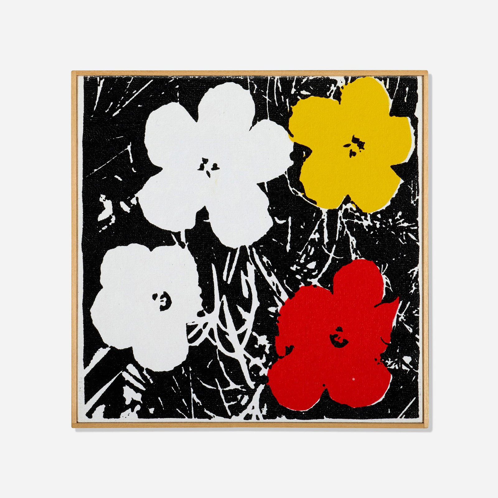 Richard Pettibone, Andy Warhol, 'Flowers': Richard Pettibone Andy Warhol, 'Flowers' 2011 screenprint in colors on canvas in artist's frame 6.25 h x 6.25 w in (16 x 16 cm) Signed, titled, and dated to verso 'Andy Warhol, Flowers, 1965 Rich