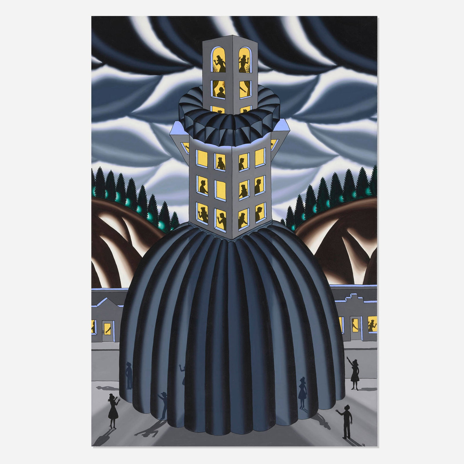 Roger Brown, Building in a Period Costume: Roger Brown Building in a Period Costume 1979 oil on canvas 72 h x 47.875 w in (183 x 122 cm) Provenance: The Artist | Phyllis Kind Gallery, Chicago | Acquired from the previous in 1979, Dr. and Mrs.