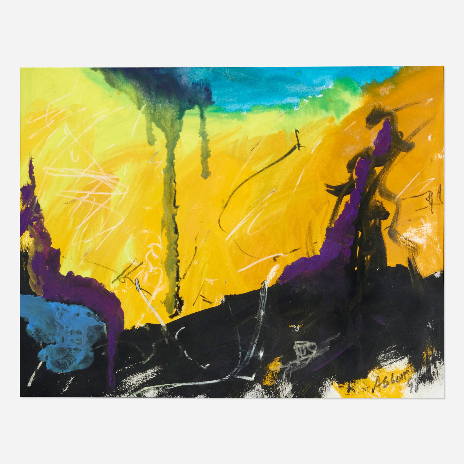 Mary Lee Abbott, Untitled: Mary Lee Abbott Untitled 1998 oil stick, chalk, and gouache on paper sight: 14.375 h x 18.375 w in (37 x 47 cm) Signed and dated to lower right 'Abbott 98'. Provenance: Estate of Dr. Gerard