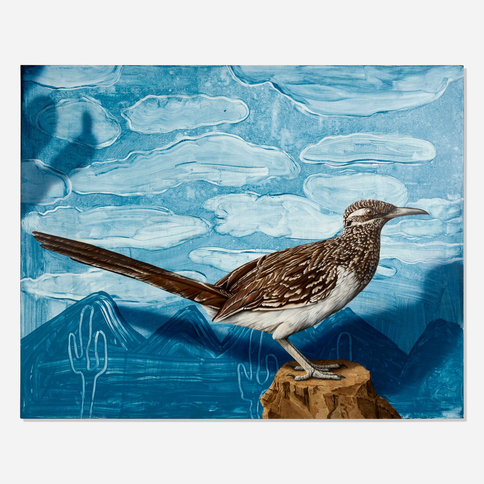 Tom Palmore, Roadrunner: Tom Palmore Roadrunner oil and acrylic on canvas in artist's frame 48.5 h x 60.75 w x 1.375 d in (123 x 154 x 3 cm) Provenance: LewAllen Galleries, Santa Fe | Janet Fleisher Gallery, Philadelphia |