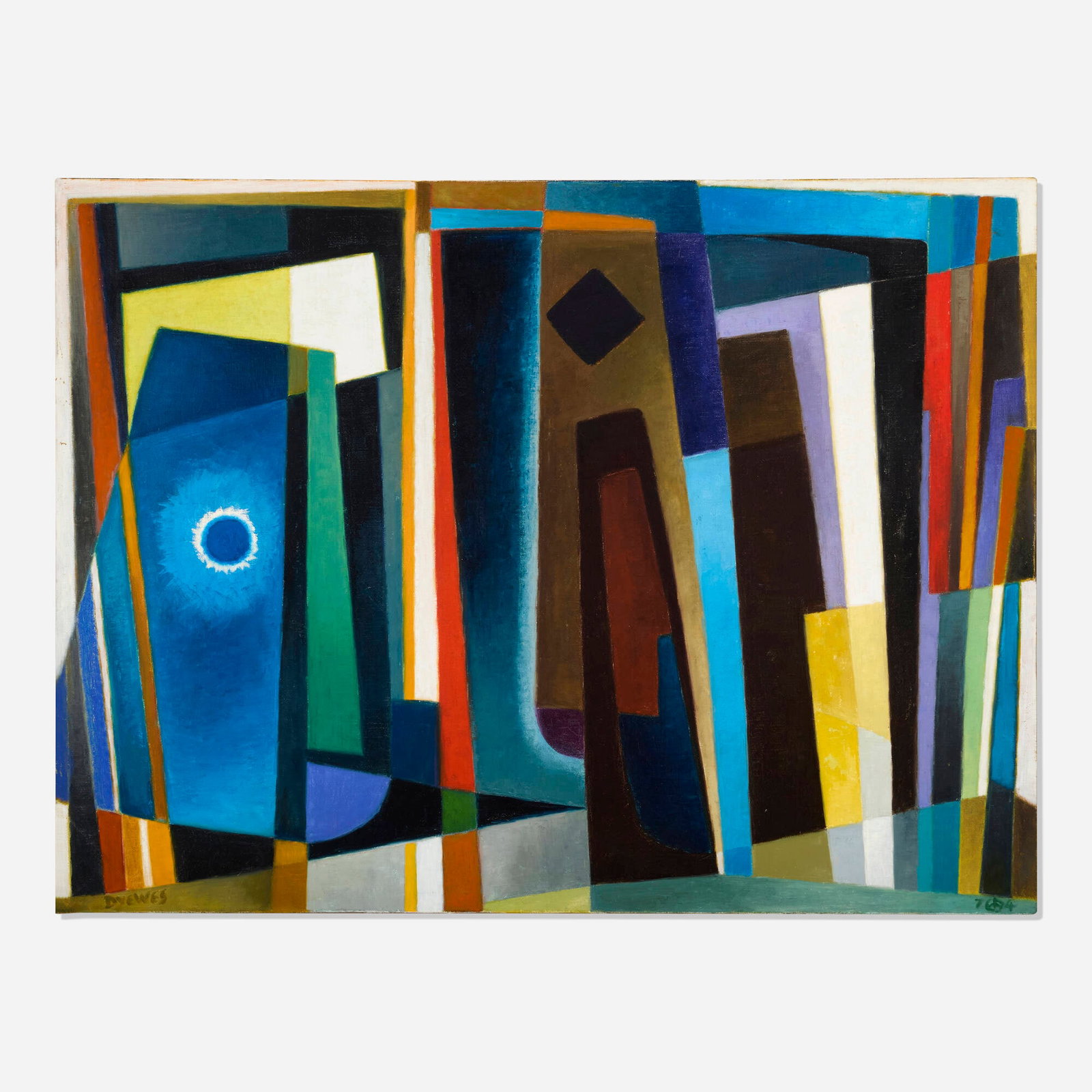 Werner Drewes, Dark Vertical Formation: Werner Drewes Dark Vertical Formation 1974 oil on canvas 30 h x 40 w in (76 x 102 cm) Signed and dated to lower edge 'Drewes 74'. Signed, titled, and dated to verso 'Drewes Dark
