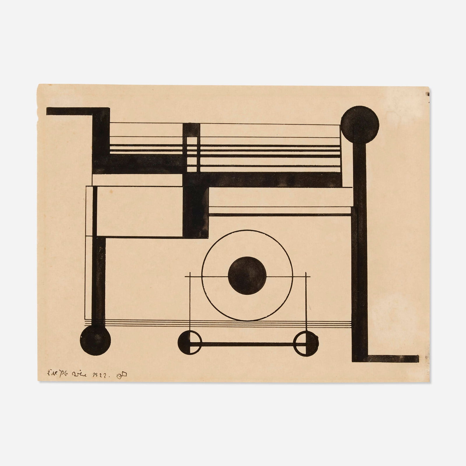 Karl Peter Rohl, Komposition: Karl Peter Rohl Komposition 1922 ink on paper 8 h x 10.125 w in (20 x 26 cm) Signed and dated to lower left 'Karl Peter Rohl 1922'. This work will ship from Lambertville, New Jersey.
