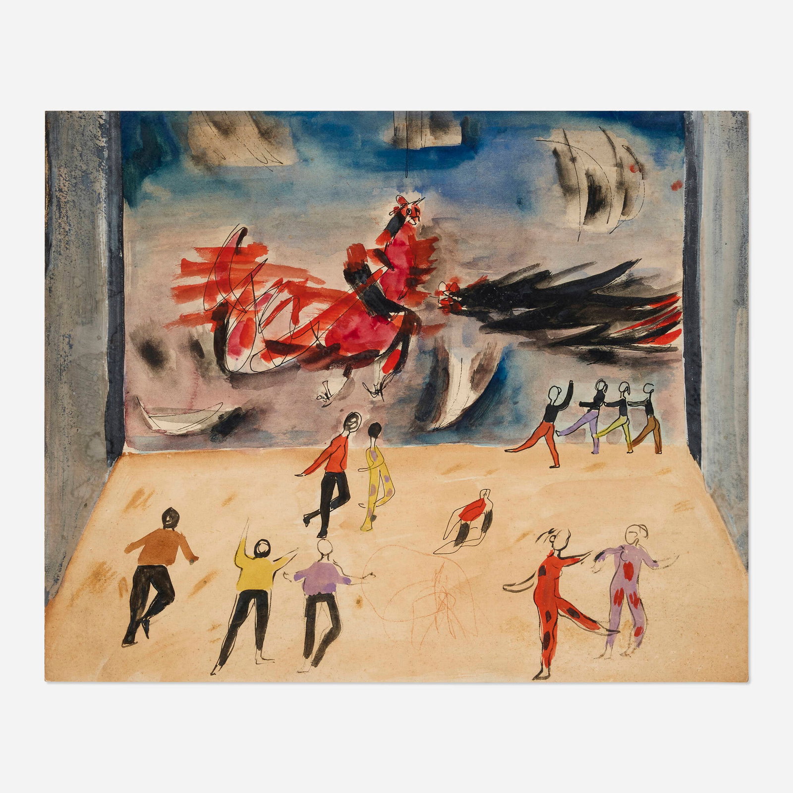 Mariano Rodriguez, Untitled: Mariano Rodriguez Untitled watercolor on cardboard 15.5 h x 17.75 w in (39 x 45 cm) Sold with certificate of authenticity from Alejandro Rodriguez, son of the artist. This work will ship from