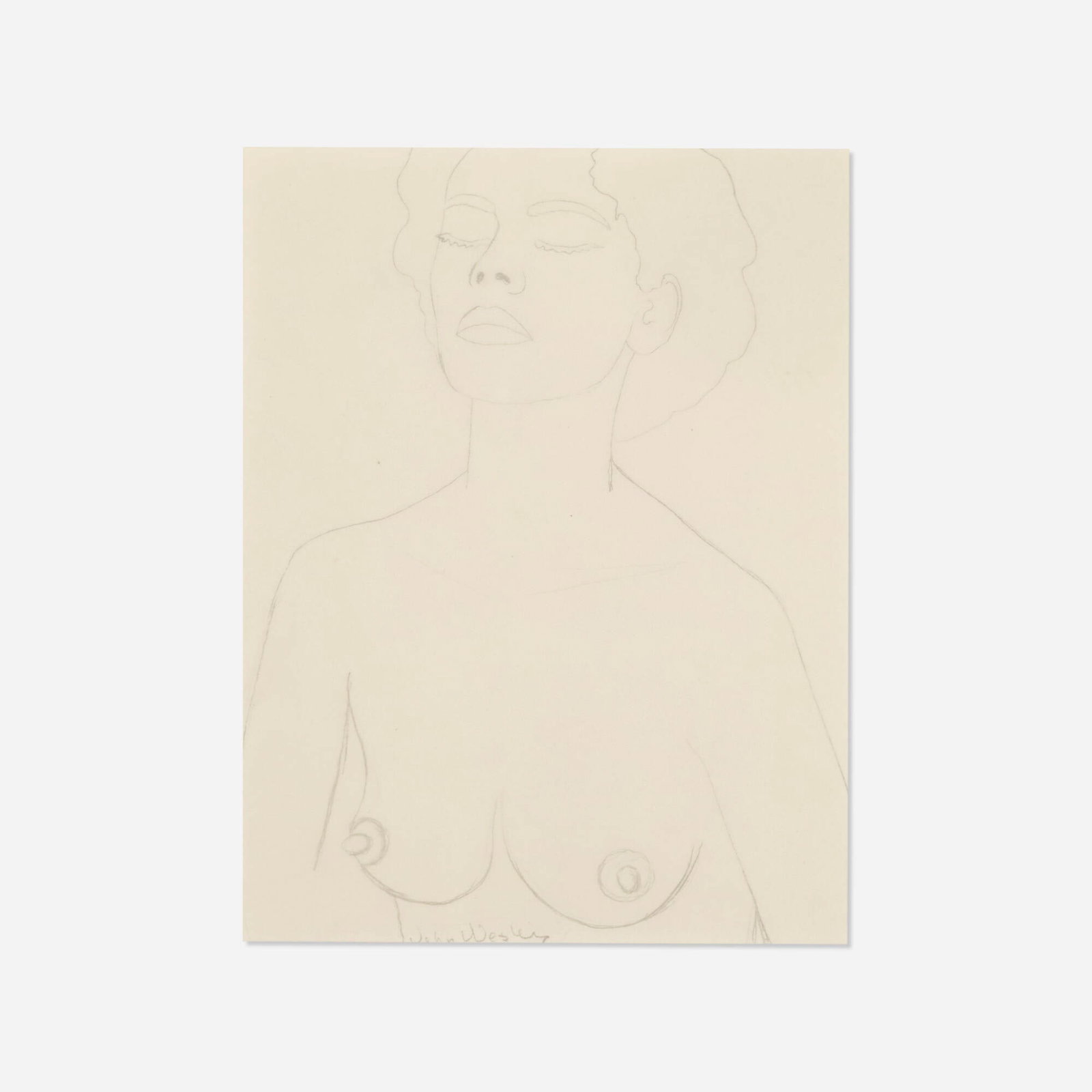 John Wesley, Untitled (Nude Drawing #11): John Wesley Untitled (Nude Drawing #11) 1970 graphite on paper sight: 9.375 h x 7.125 w in (24 x 18 cm) Signed to lower left 'John Wesley'. Provenance: Fredericks & Freiser, New York |