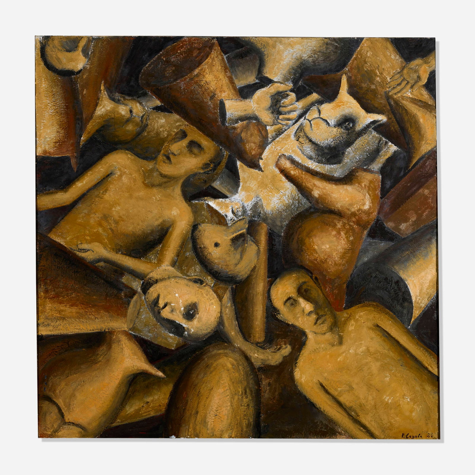 Philippe Cognee, Untitled: Philippe Cognee Untitled 1986 acrylic on Japanese paper mounted to canvas with artist-made frame 70 h x 70.5 w in (178 x 179 cm) Signed and dated to lower right 'P Cognee 86'. Provenance: