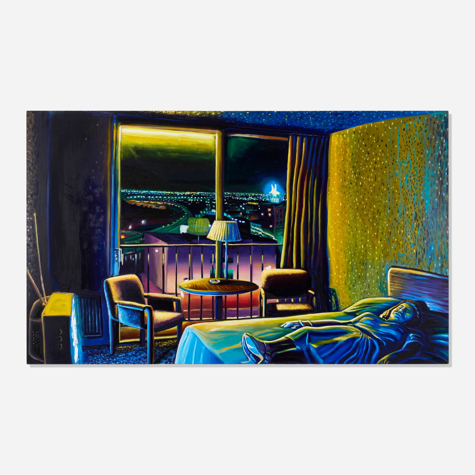 Robert Yarber, Layover: Robert Yarber Layover 1987 oil on canvas 72 h x 120 w in (183 x 305 cm) Signed, titled, and dated to verso 'R. Yarber Layover 1987'. Provenance: Sonnabend Gallery, New York | Nicodim
