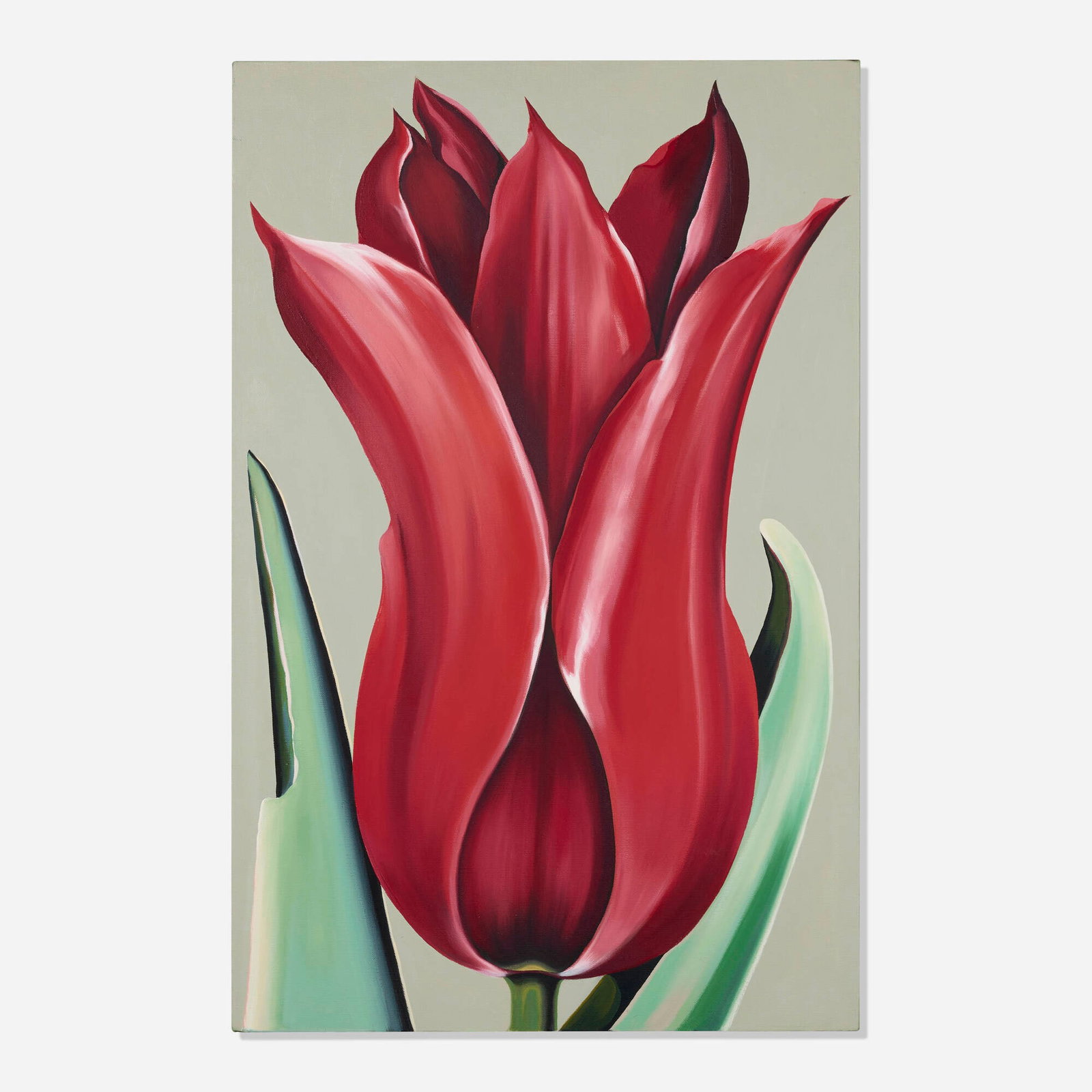 Lowell Nesbitt, Red Lily Tulip: Lowell Nesbitt Red Lily Tulip 1979 oil on canvas 34 h x 22 w in (86 x 56 cm) Signed, titled, and dated to verso 'Red Lily Tulip 79 L. Nesbitt'. Exhibited: Lowell Nesbitt, October 1981, The